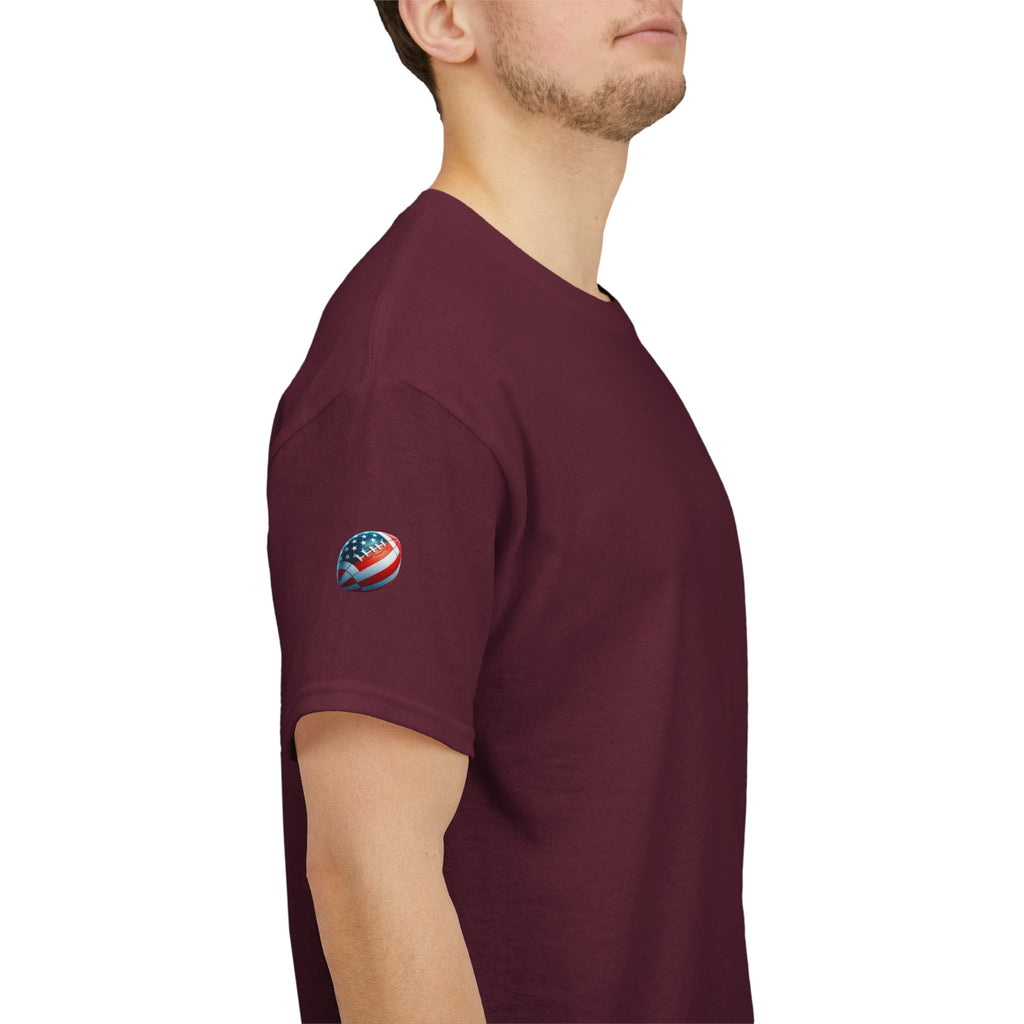 Skull Helmet Football Tee — Grunge Athletic Graphic T‑Shirt