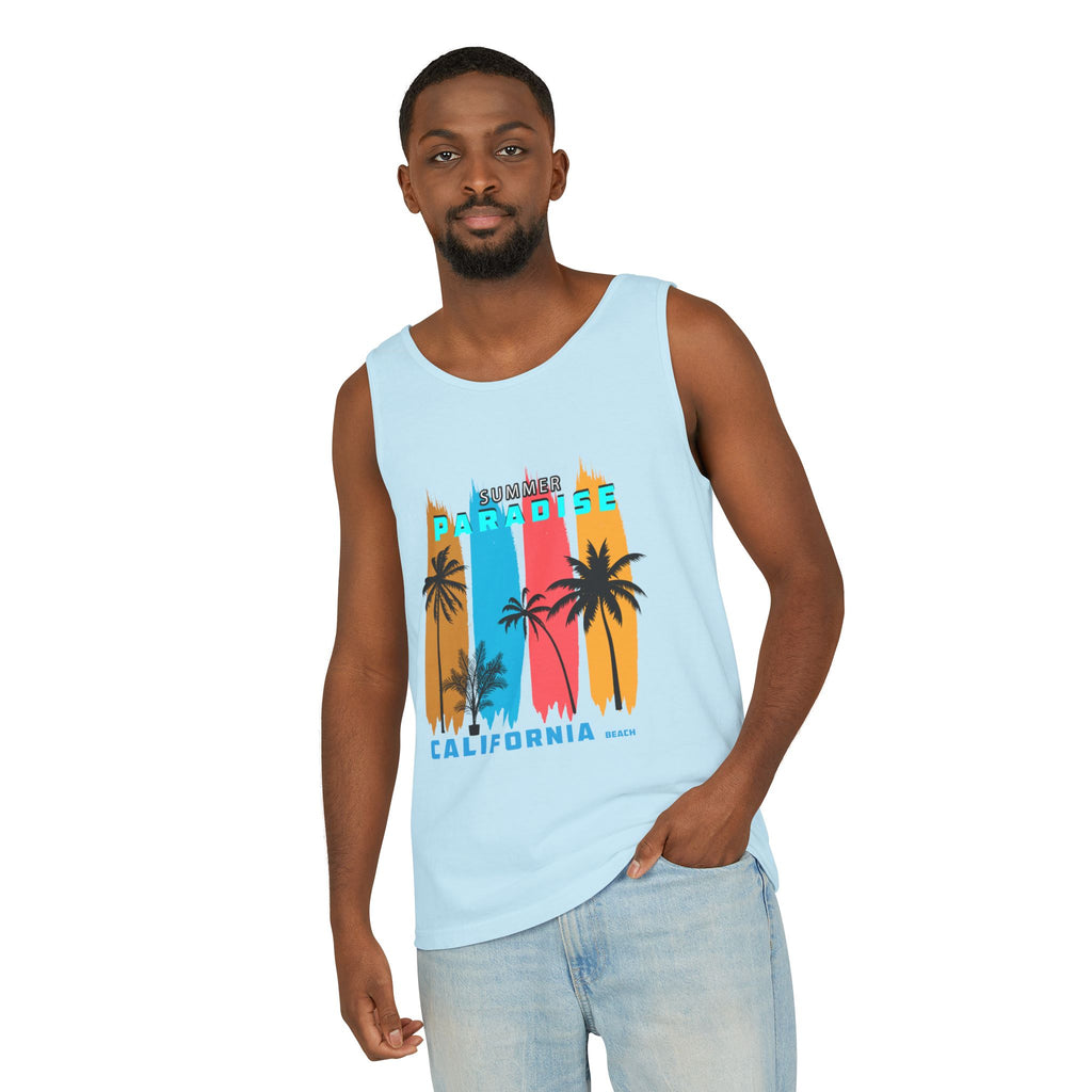 California Paradise Palm Tank Top Retro Beach Sunset Graphic