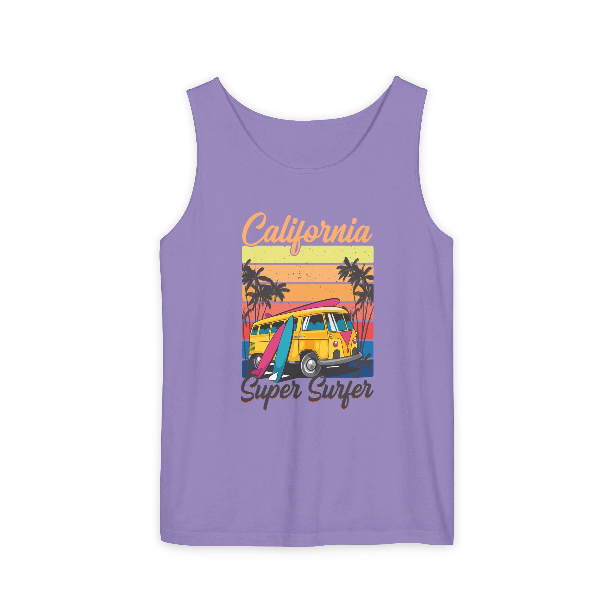 California Super Surfer Tank Top  Vintage Surf Van & Board Beach Graphic