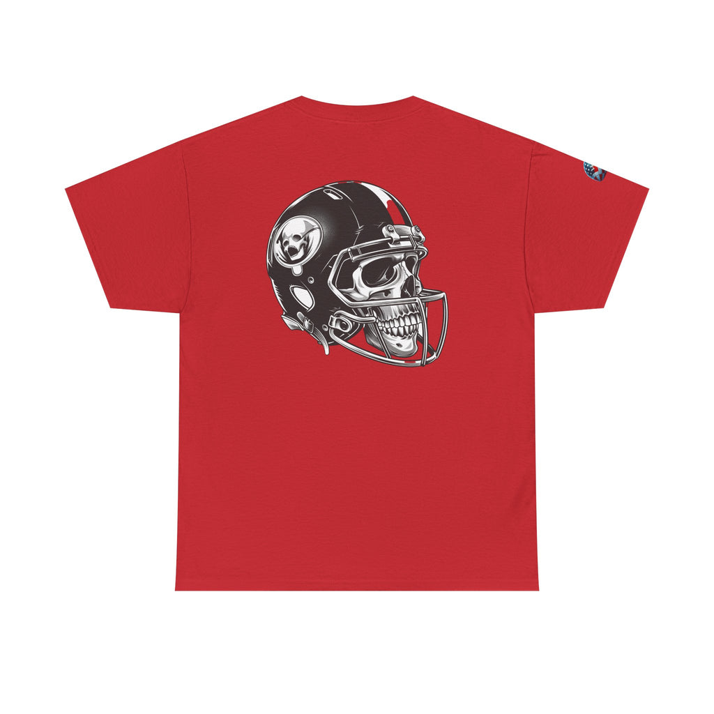 Skull Helmet Football Tee — Grunge Athletic Graphic T‑Shirt