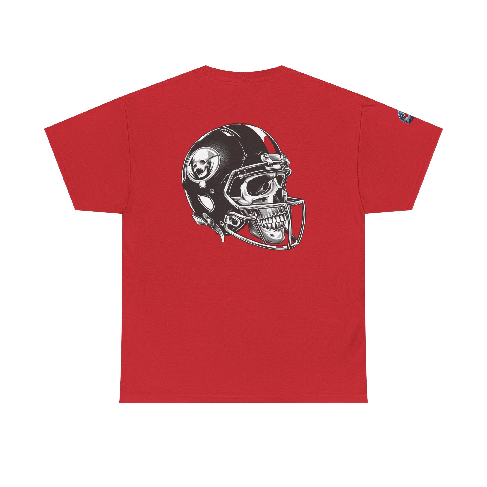 Skull Helmet Football Tee — Grunge Athletic Graphic T‑Shirt