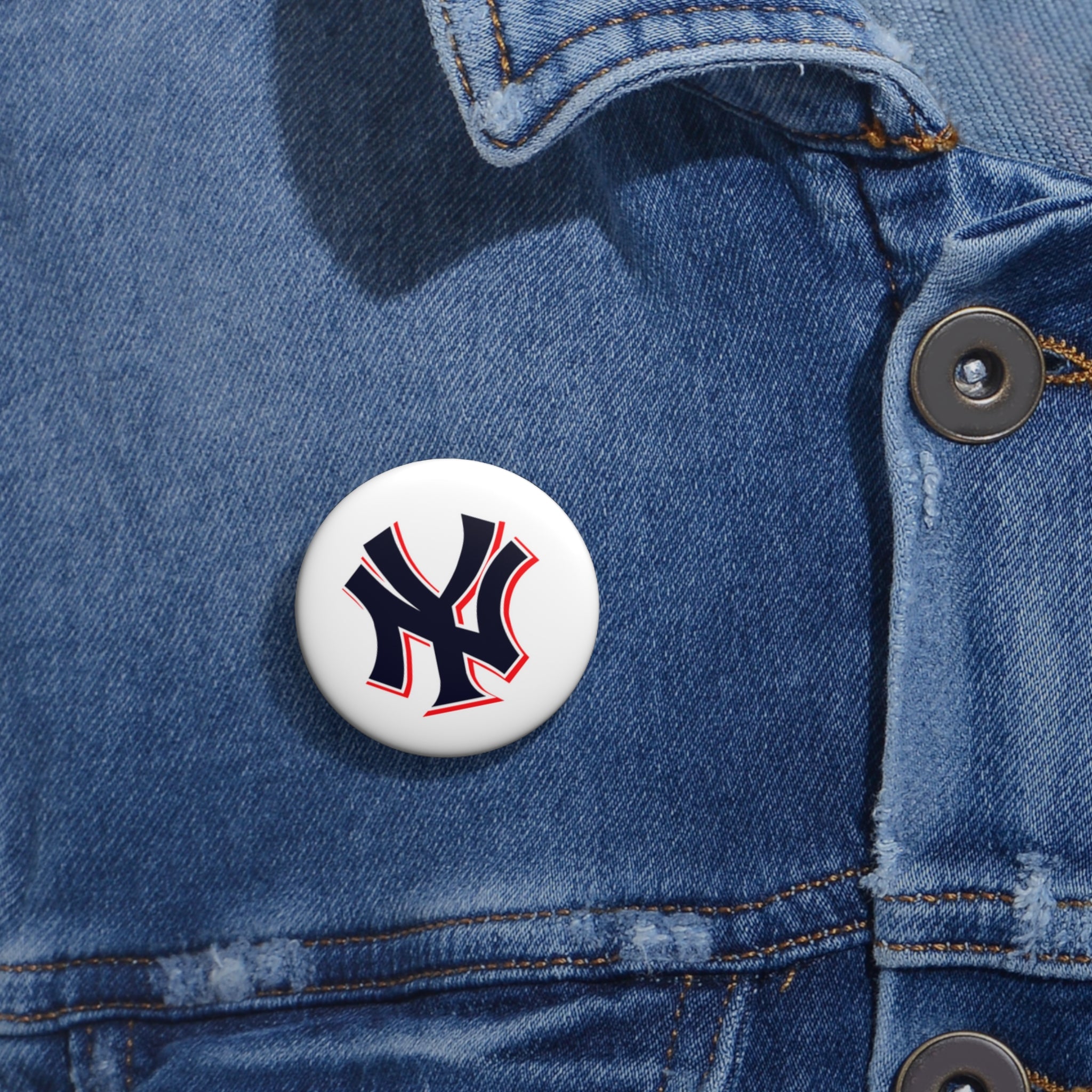 Baseball Team Logo Pin Button — NY Style Enamel-Look Baseball Badge