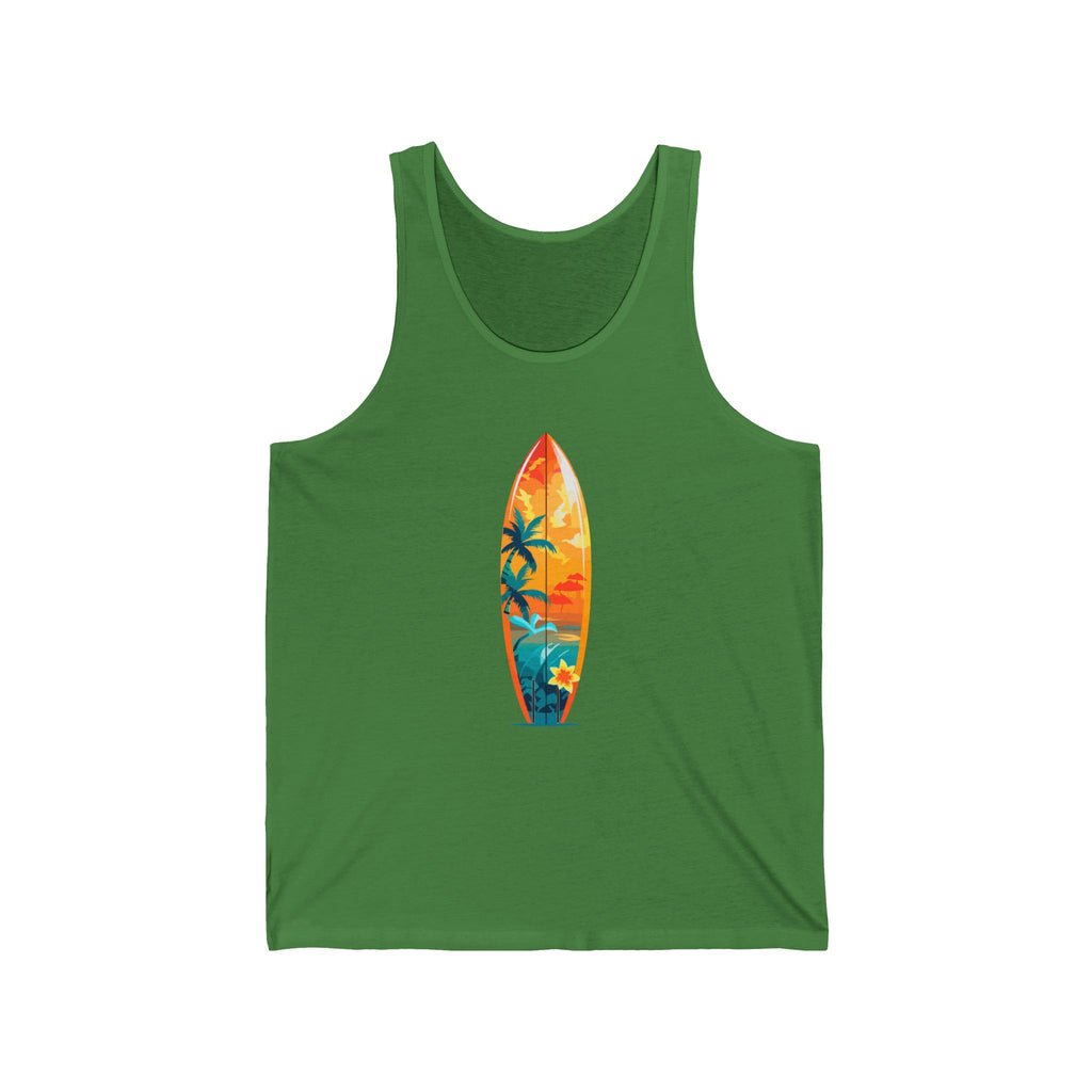 Surfboard Graphic Tank Top Tropical Sunset Surfing Design