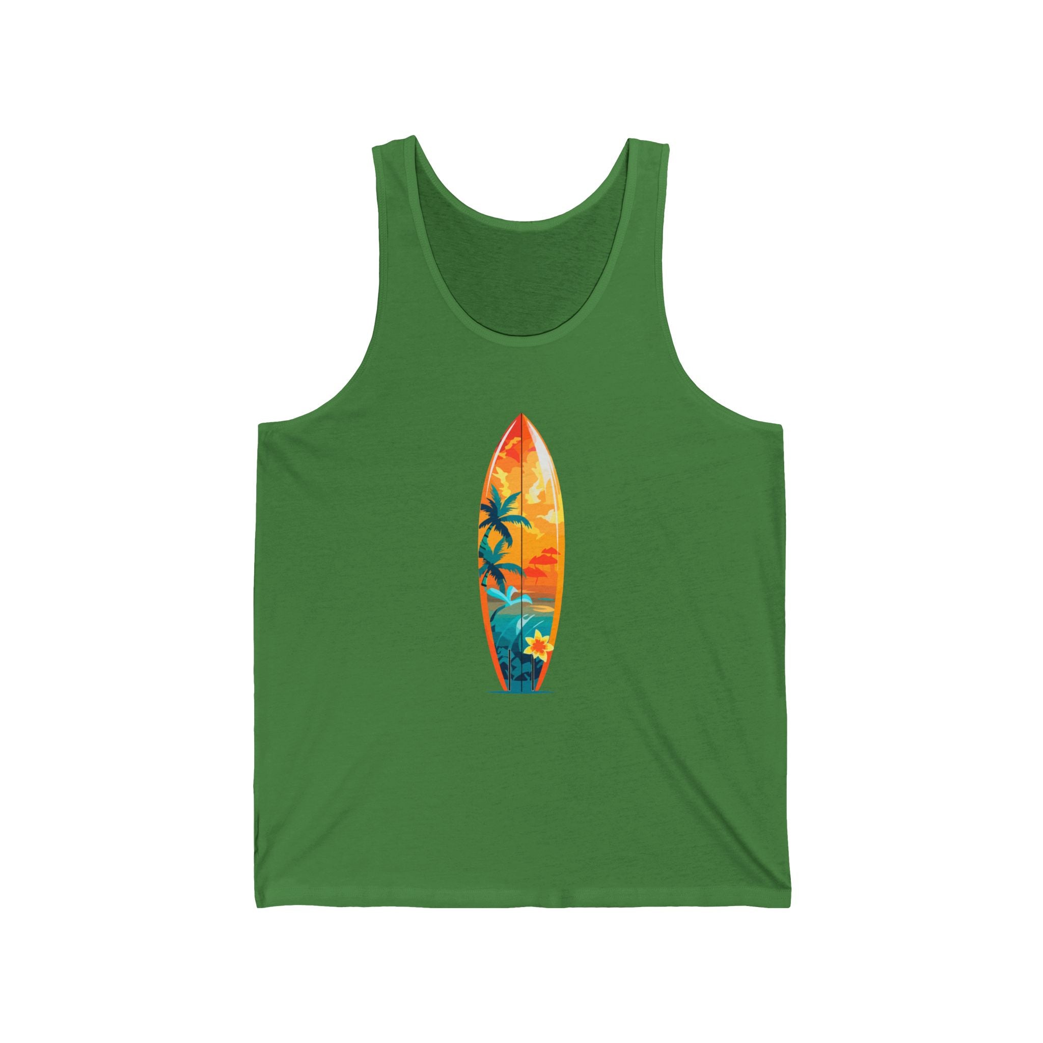 Surfboard Graphic Tank Top Tropical Sunset Surfing Design