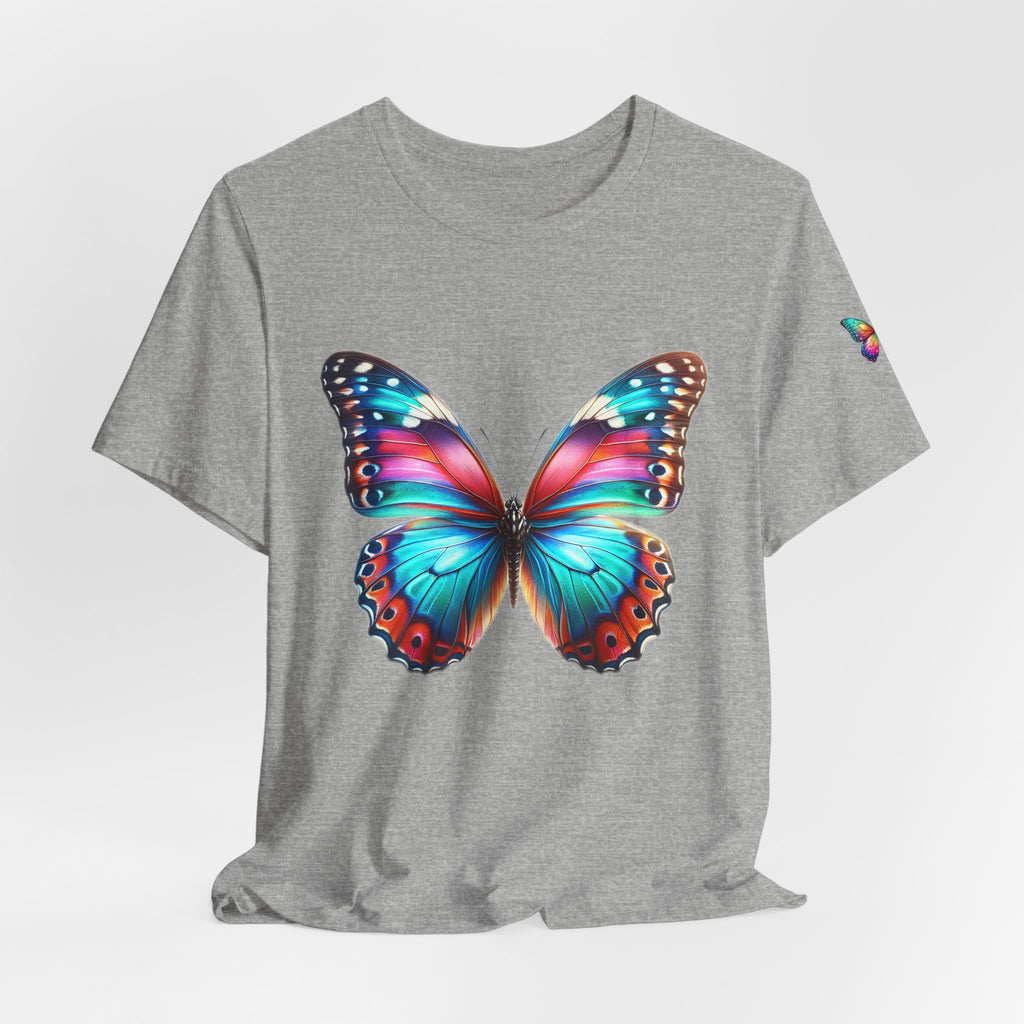 Vibrant Rainbow Butterfly Tee Colorful Monarch Wing Graphic