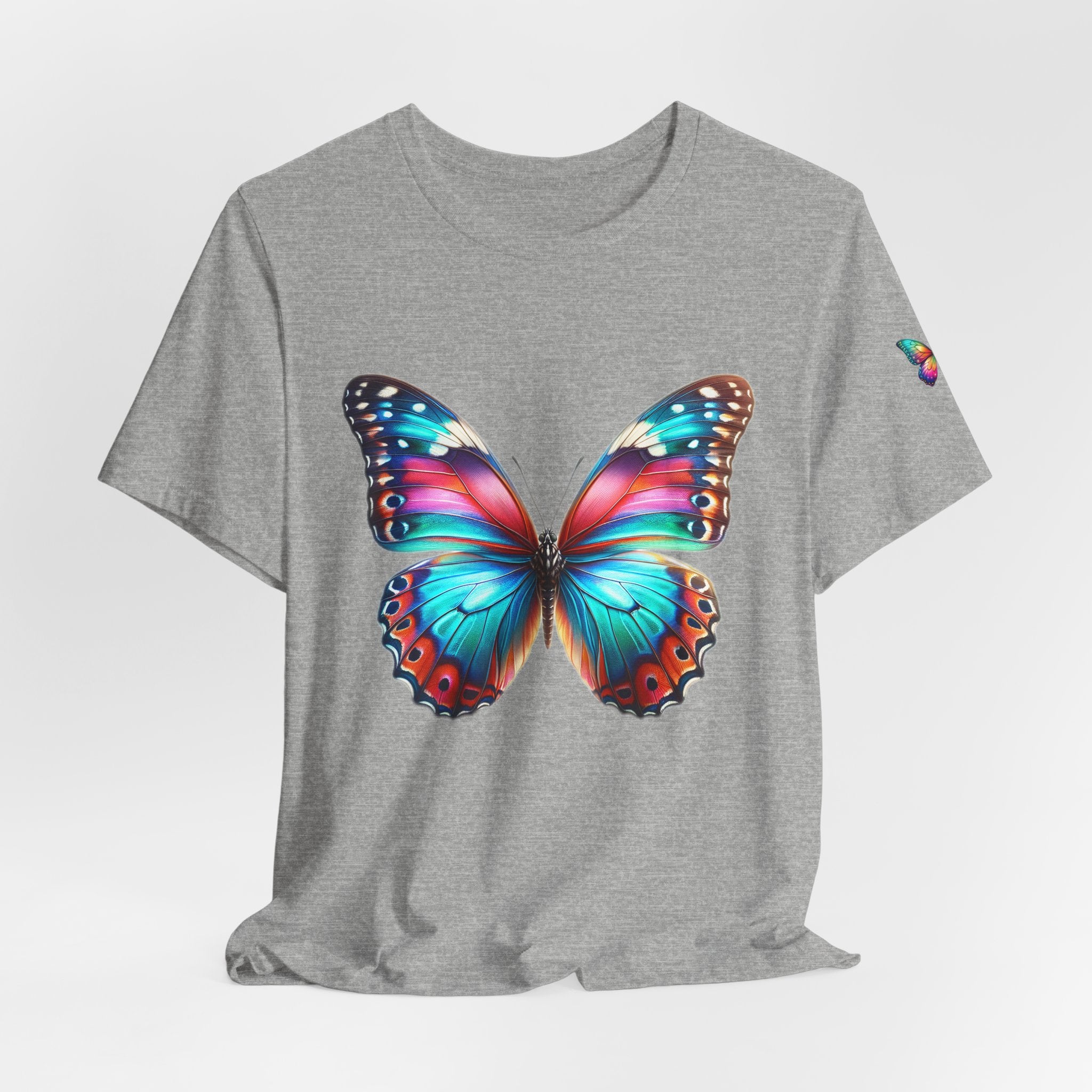 Vibrant Rainbow Butterfly Tee Colorful Monarch Wing Graphic