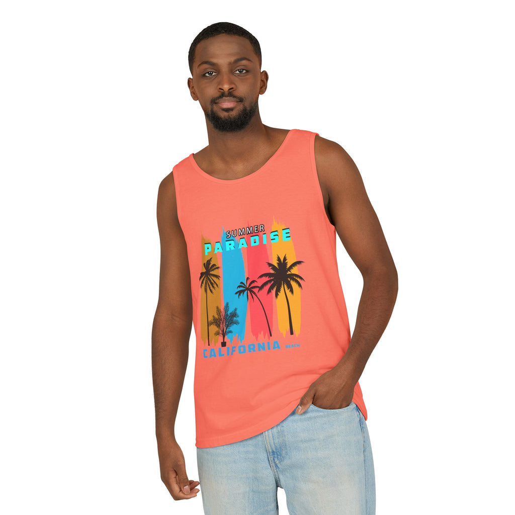California Paradise Palm Tank Top Retro Beach Sunset Graphic