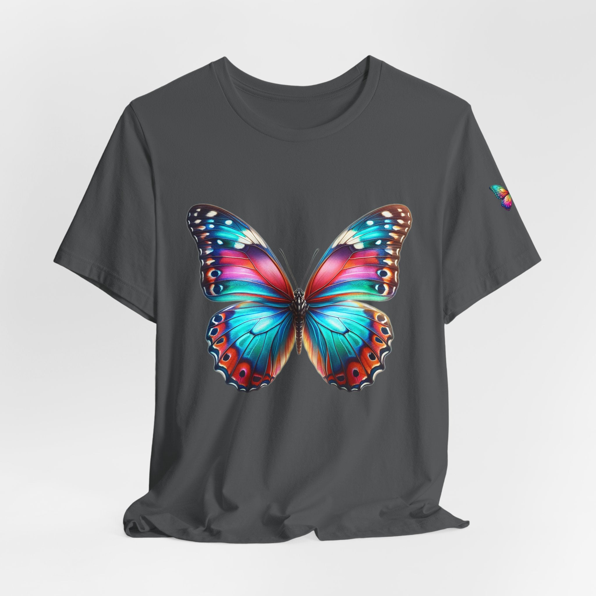Vibrant Rainbow Butterfly Tee Colorful Monarch Wing Graphic