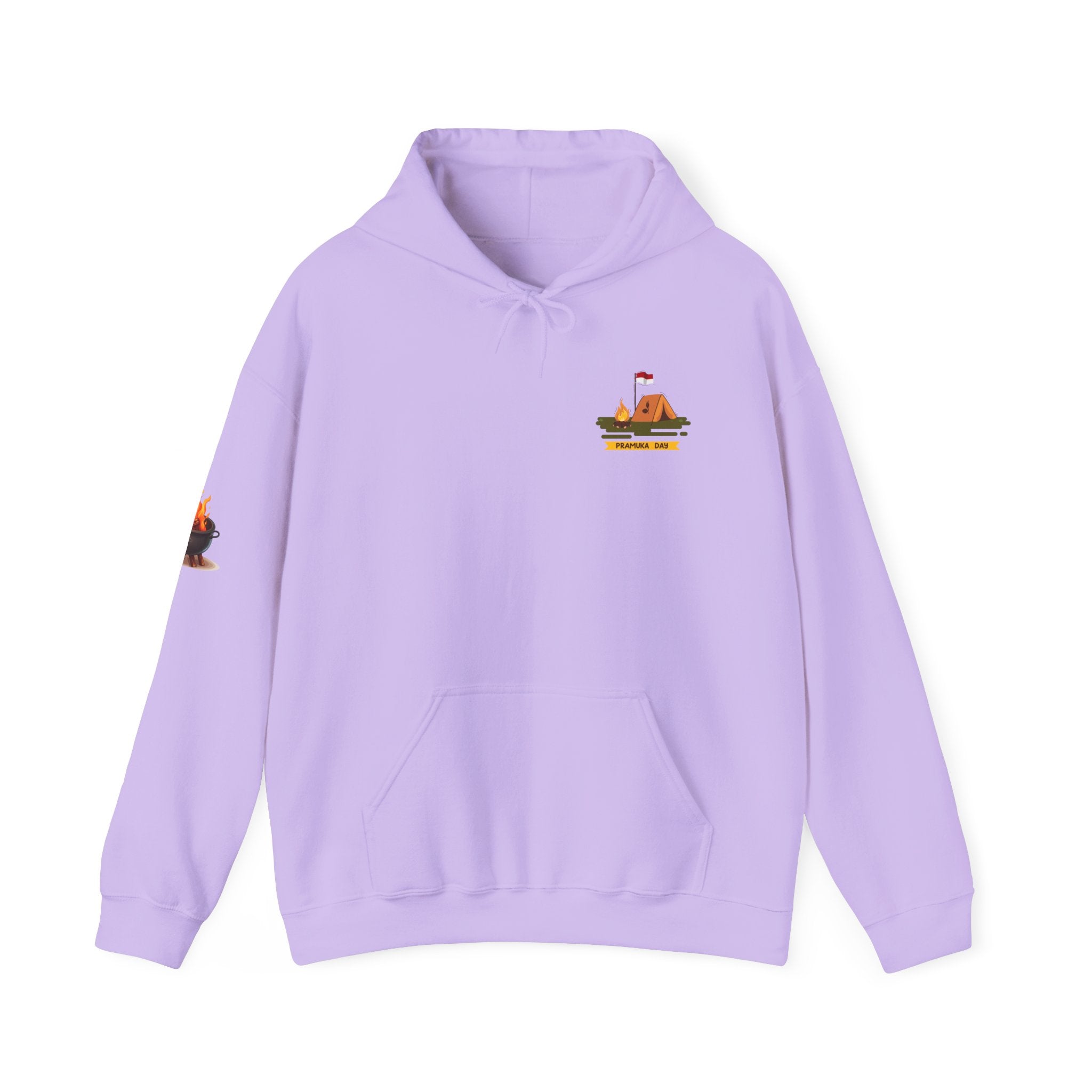 Camping Gear Hoodie  Tent, Boots, Lantern, Campfire Illustration