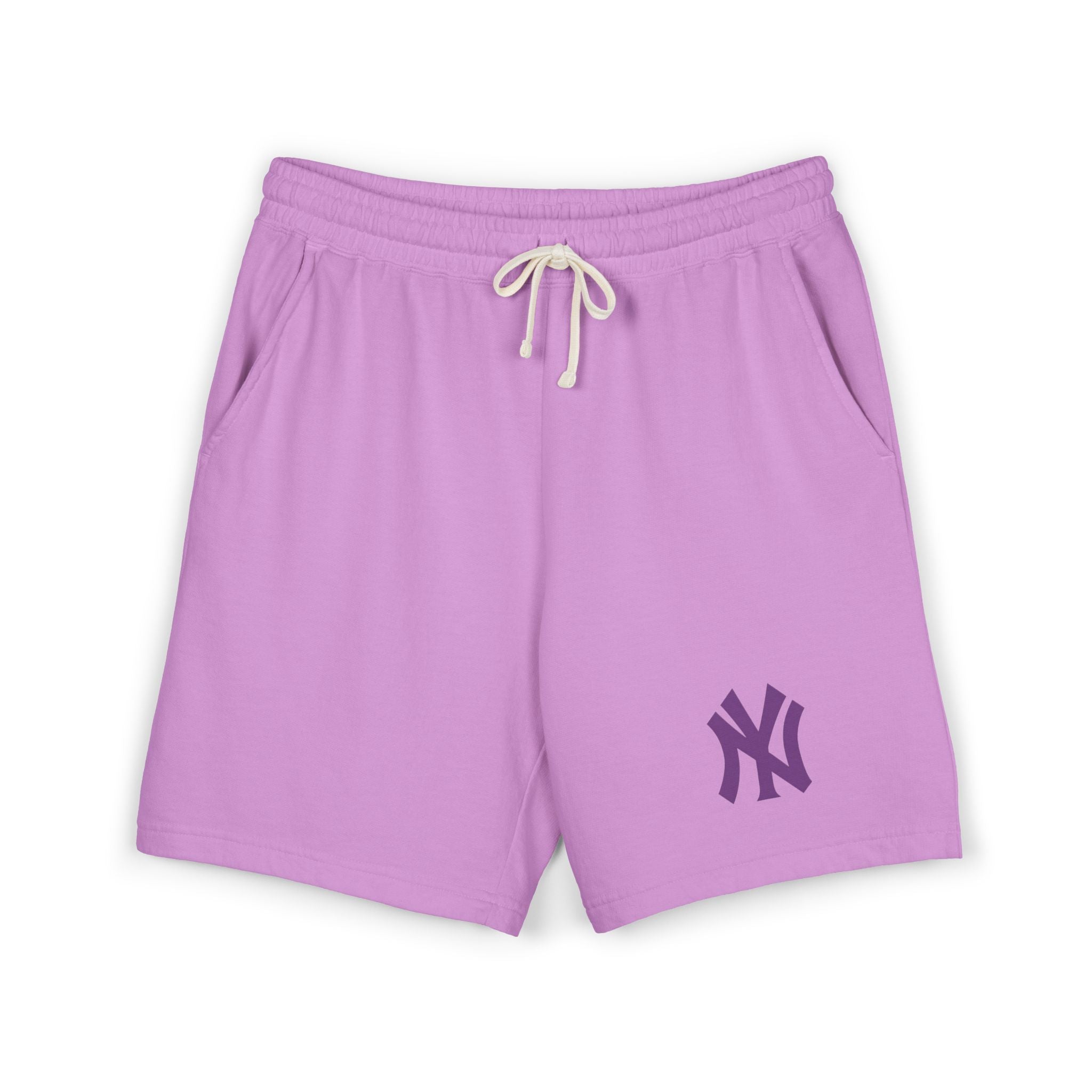 Fleece Sweat Shorts  Cream Lightweight Lounge Shorts with Purple NY Logo