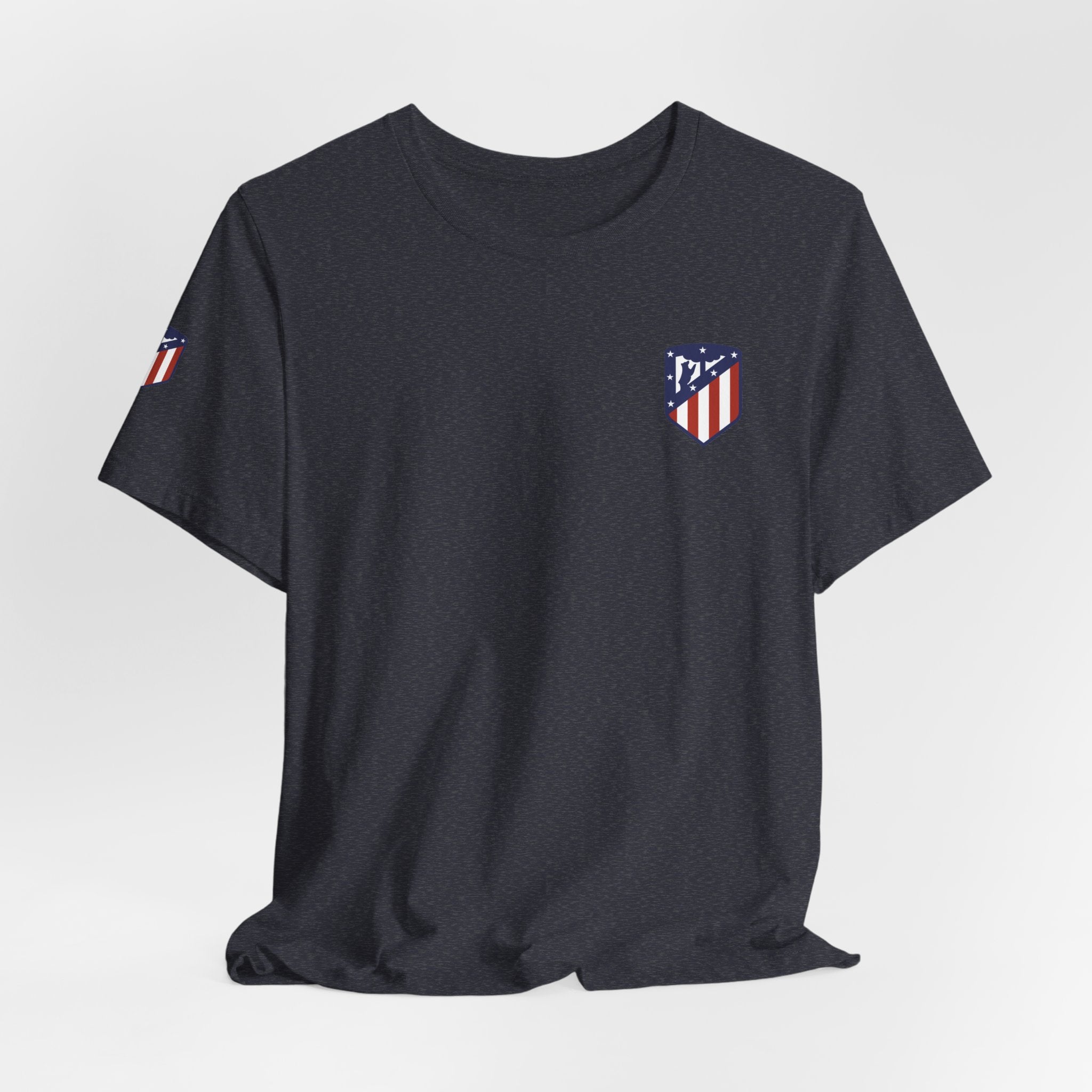 Atletico Madrid Shield T-Shirt Front Chest & Sleeve Logo Soccer Tee