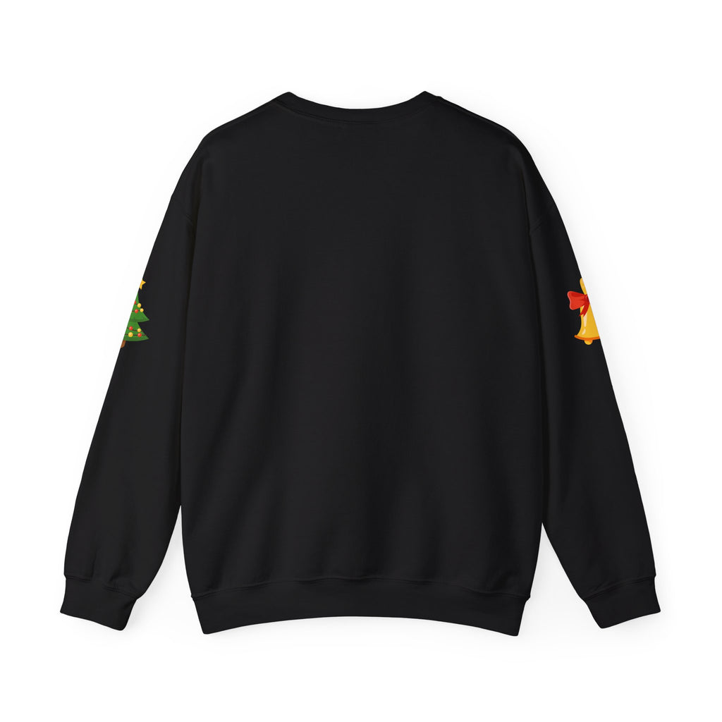 Santa in Wreath Crewneck Sweatshirt Christmas Tree Sleeve Accents