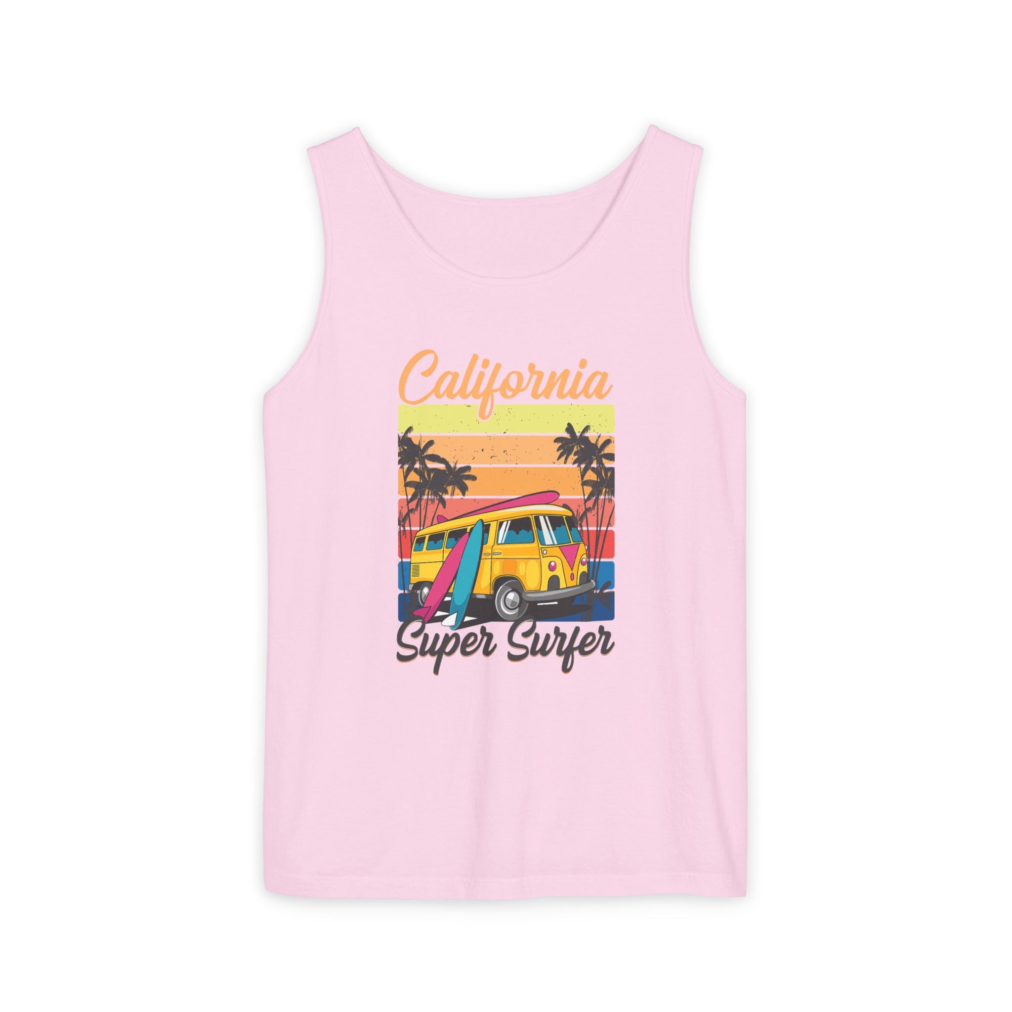 California Super Surfer Tank Top  Vintage Surf Van & Board Beach Graphic