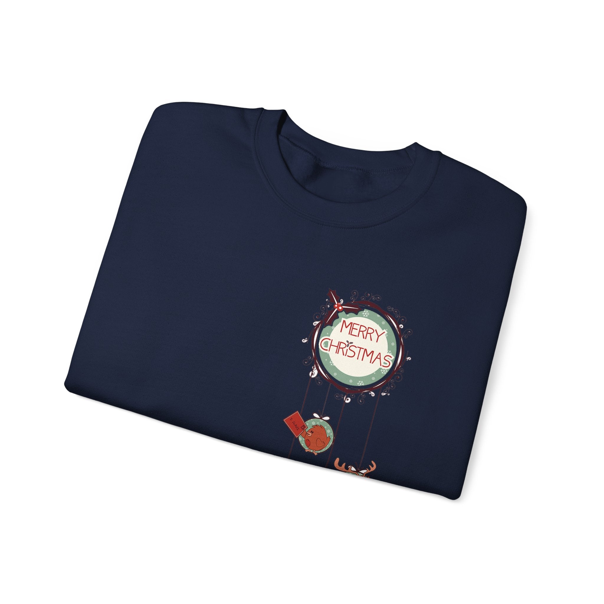 Merry Christmas Hanging Ornaments Sweatshirt Santa Reindeer Wreath Holiday