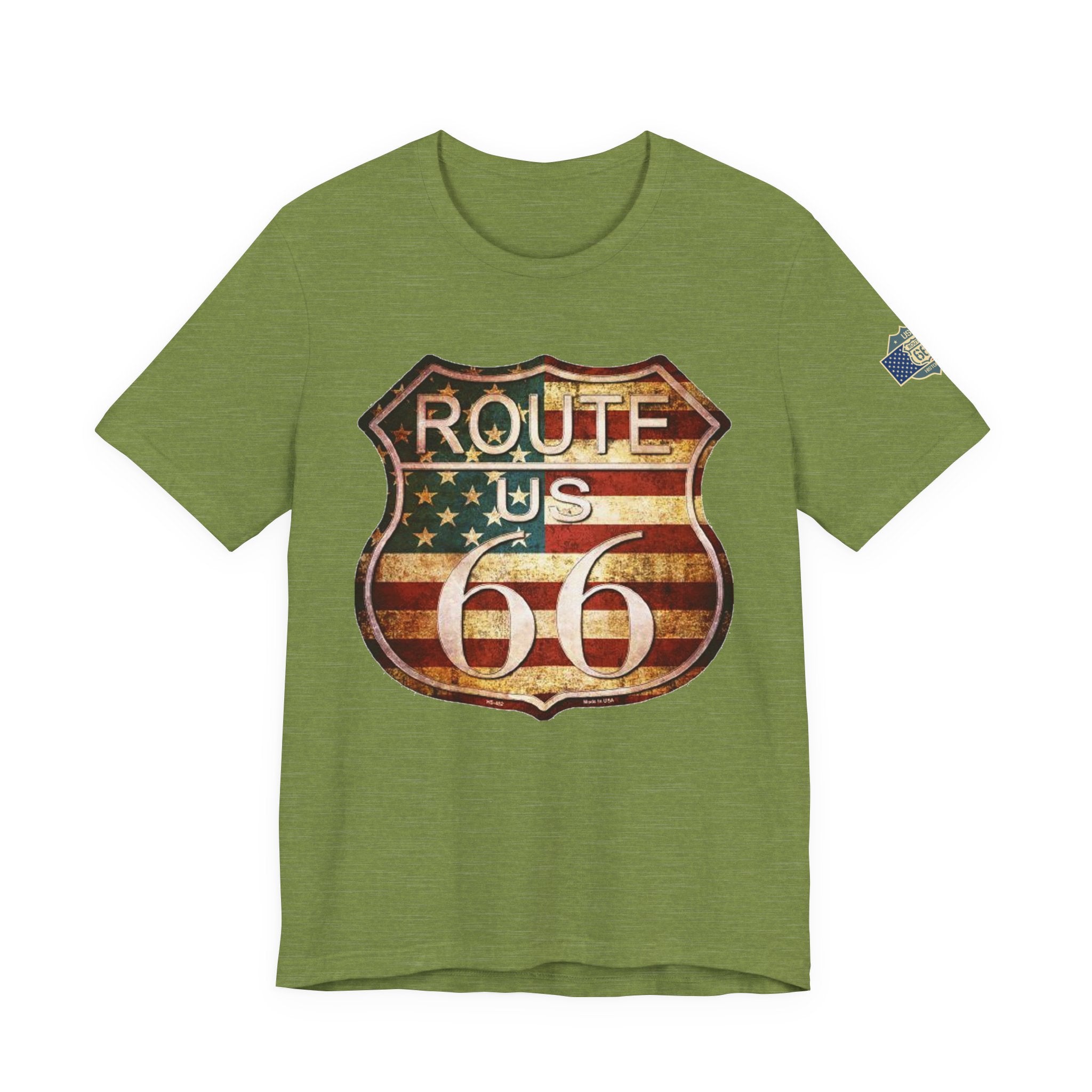Route 66 Shield Tee Vintage American Flag Road Sign