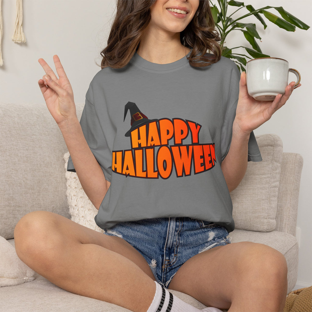Halloween Icons T-Shirt — "Happy Halloween" Graphic Tee with Spooky Back Illustrations