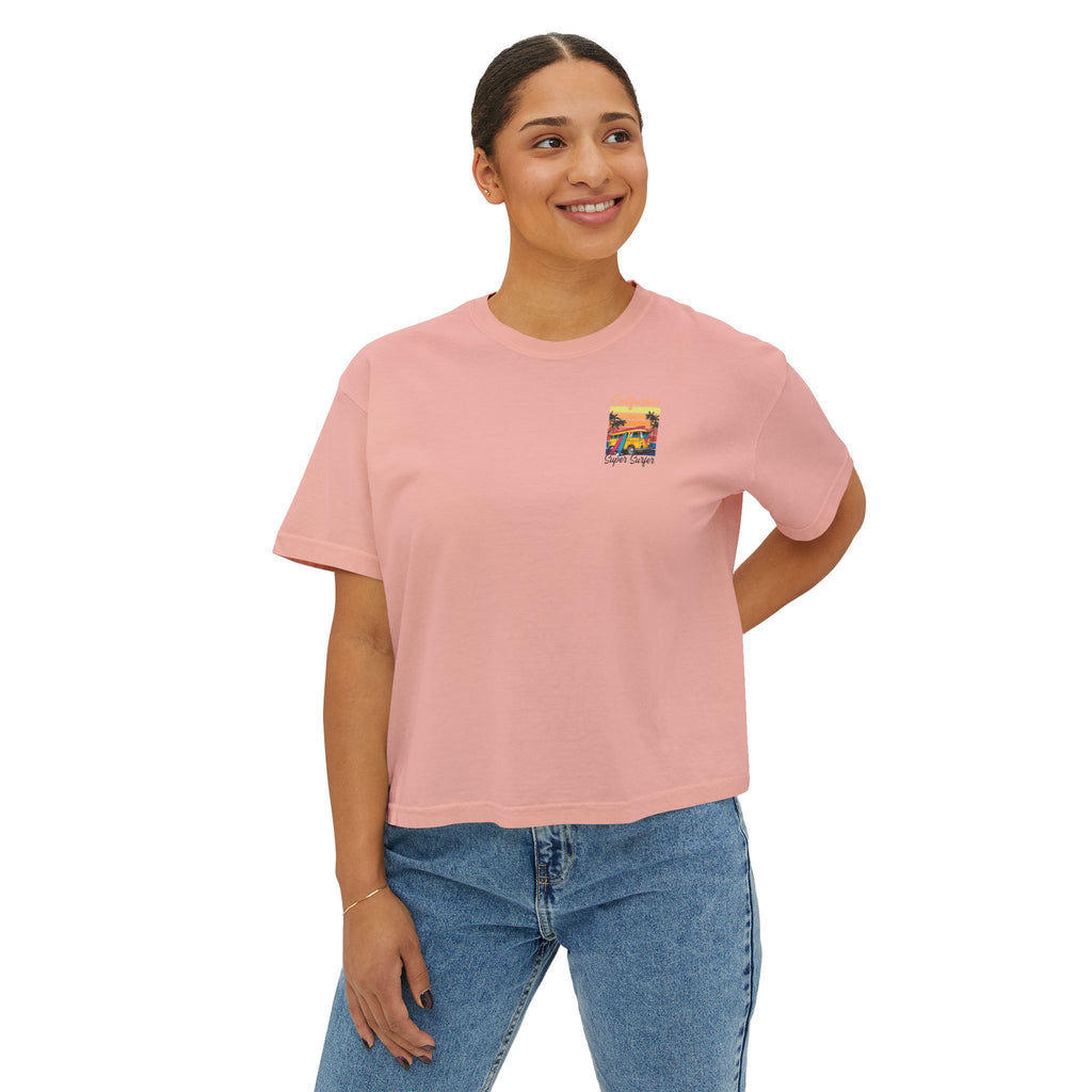 Los Angeles Sunset Women's Boxy Tee  Retro Palm Tree City Graphic