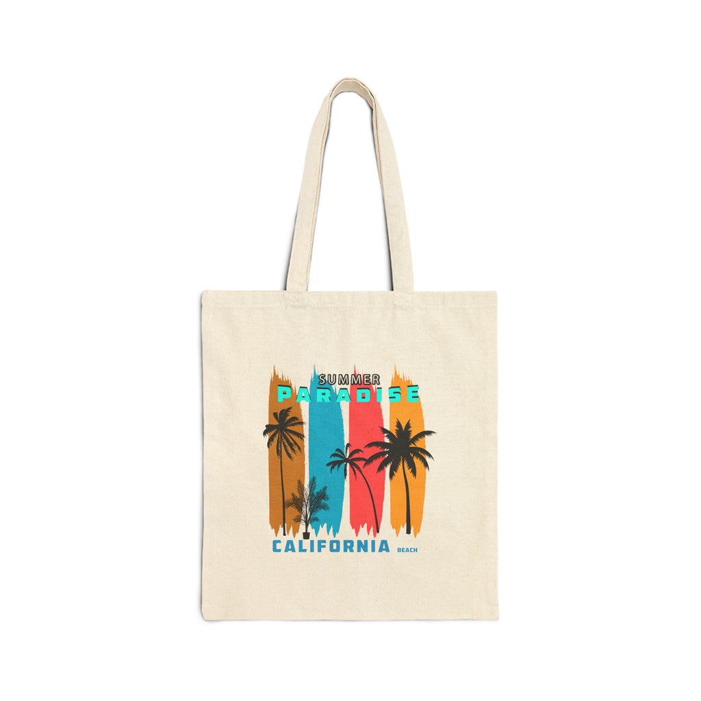 California Paradise Tote Bag  Beach Surf Canvas Tote (Palm Trees, Surfboard)