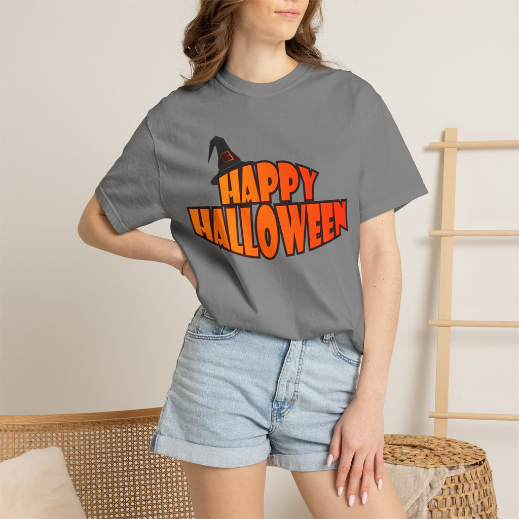 Halloween Icons T-Shirt — "Happy Halloween" Graphic Tee with Spooky Back Illustrations
