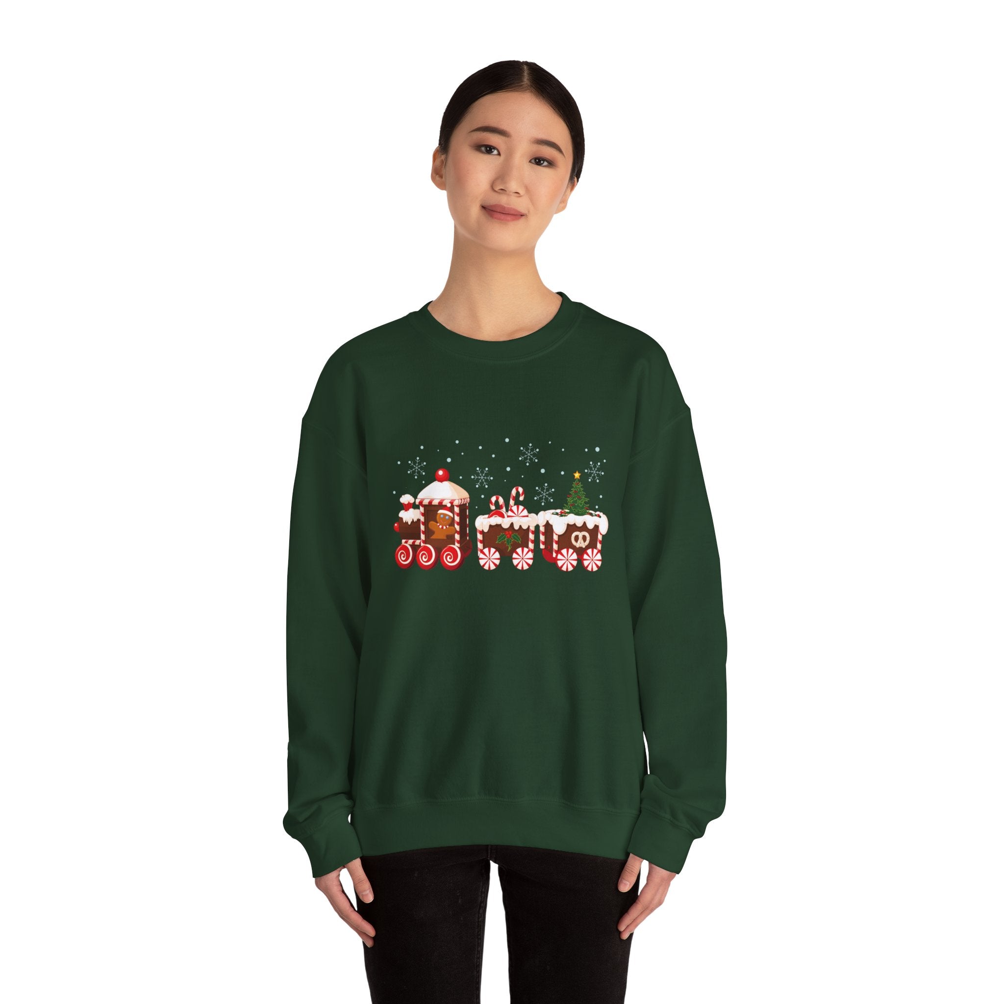 Gingerbread Train crewneck sweatshirt | Merry Christmas back print