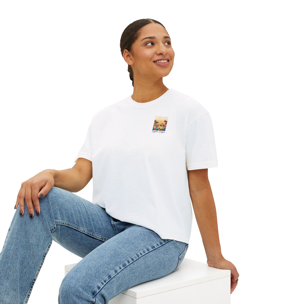 Los Angeles Sunset Women's Boxy Tee  Retro Palm Tree City Graphic