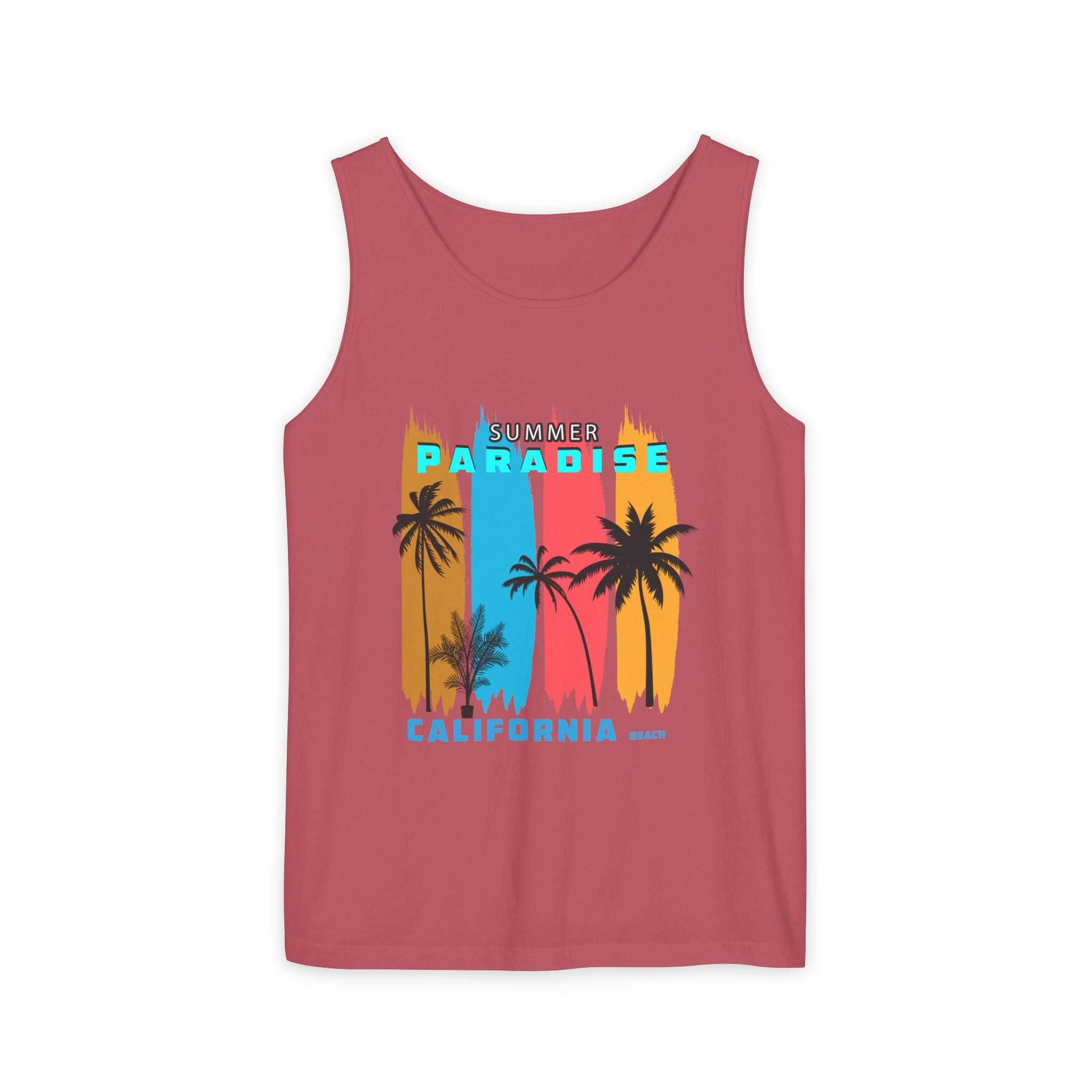 California Paradise Palm Tank Top Retro Beach Sunset Graphic