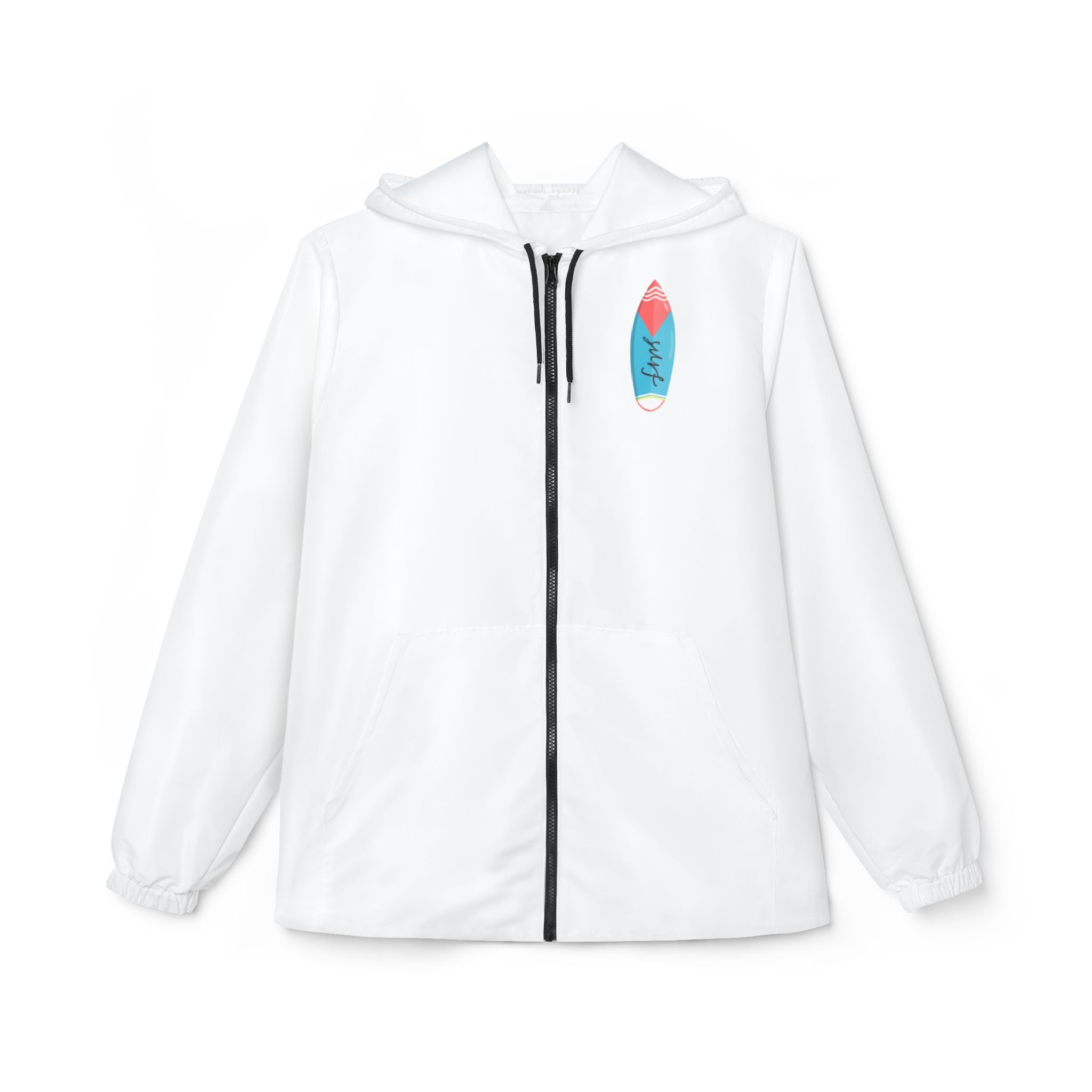 Surfboard Graphic Windbreaker Jacket  Retro Blue & Pink Surf Design