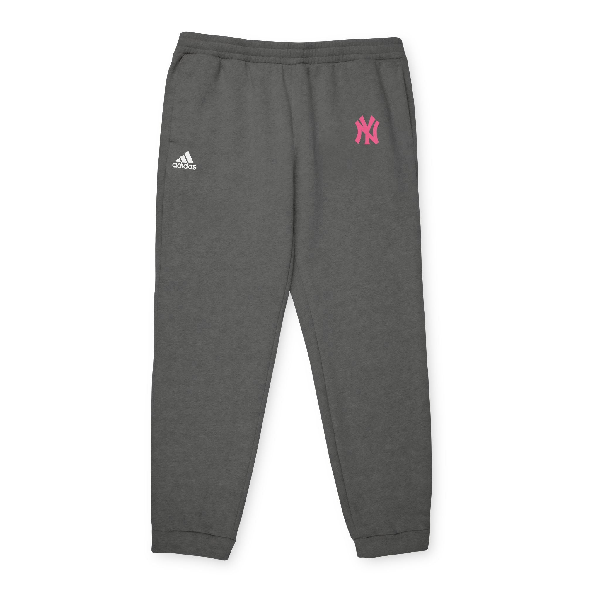 Adidas Fleece Joggers Cozy Grey Sweatpants with Pink Logo