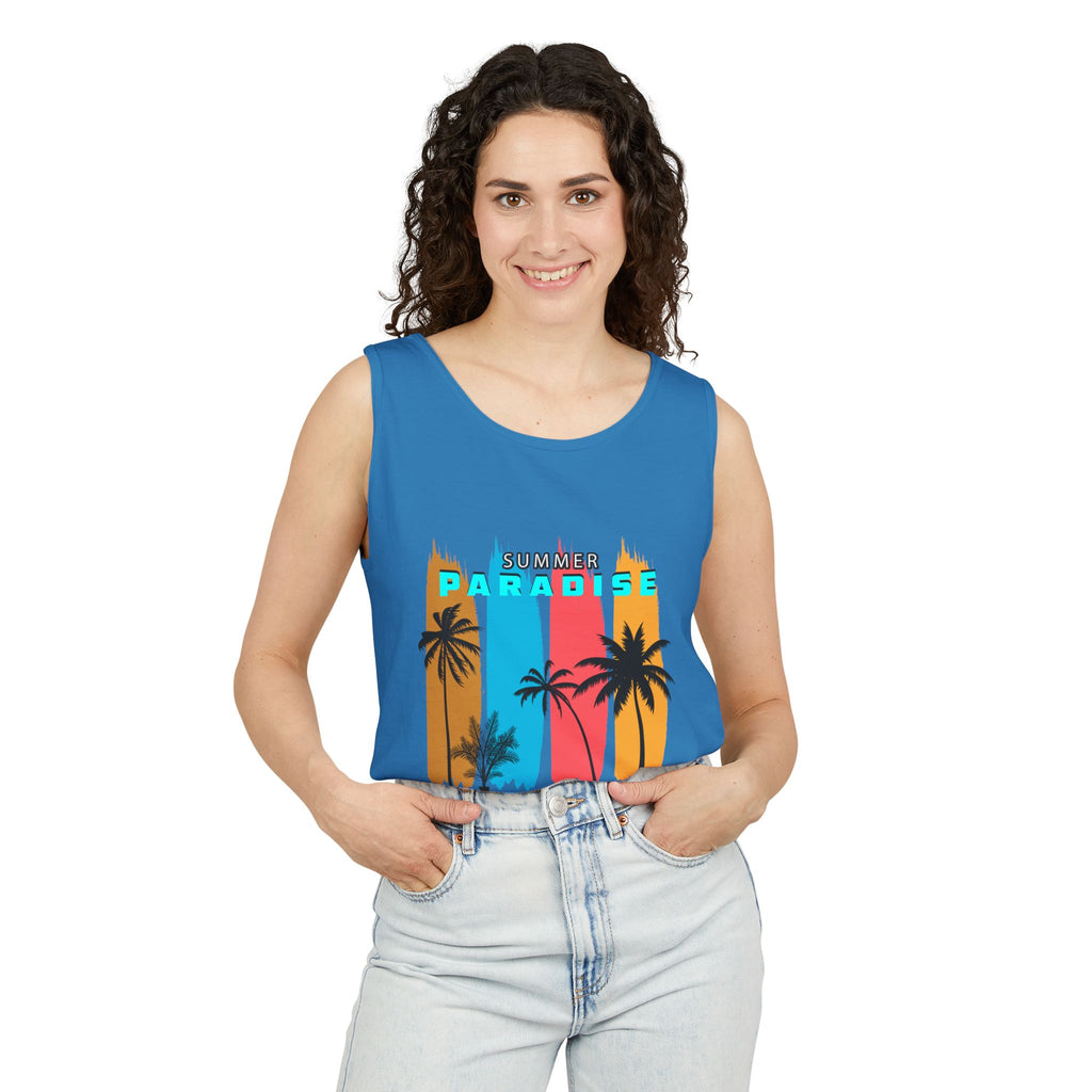 California Paradise Palm Tank Top Retro Beach Sunset Graphic
