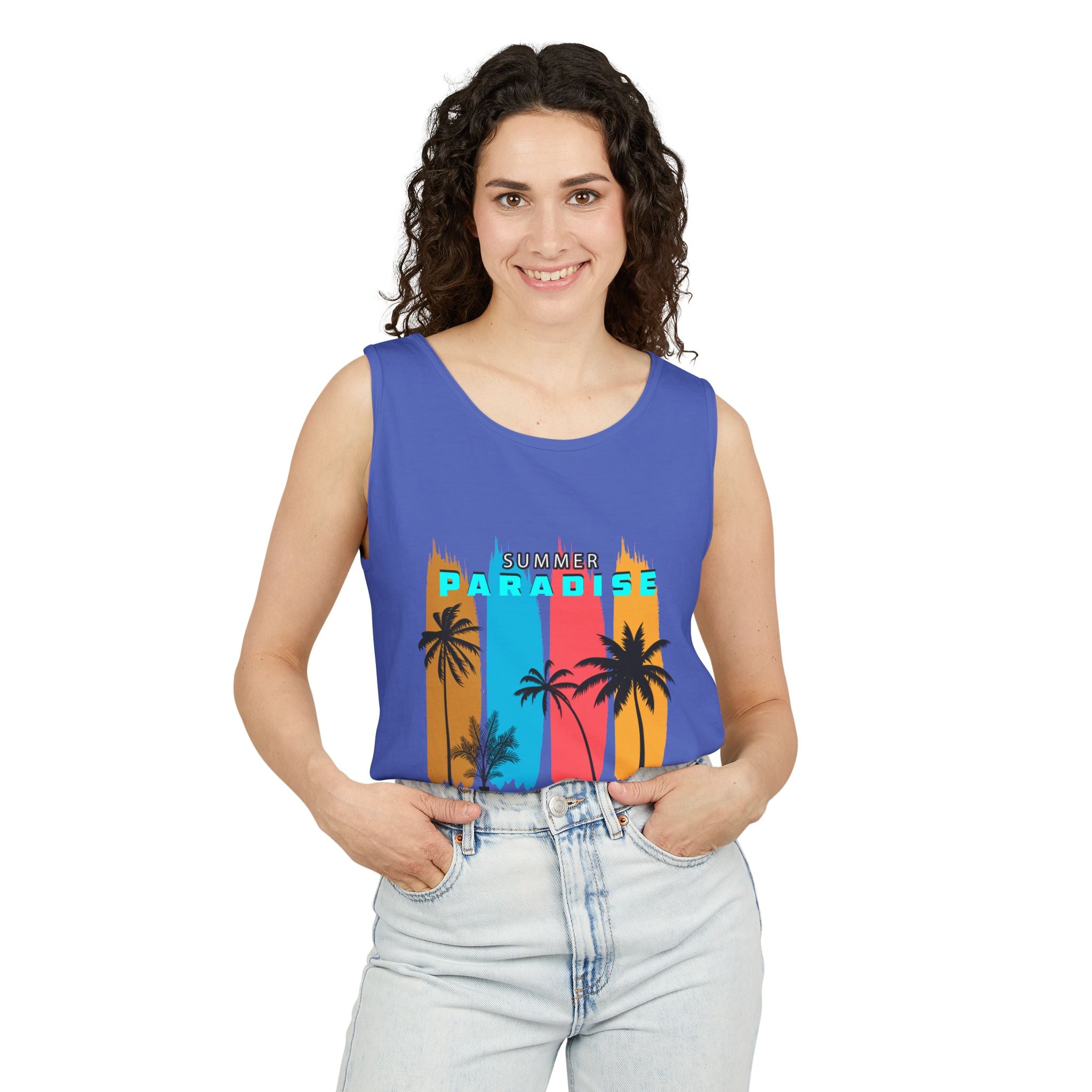 California Paradise Palm Tank Top Retro Beach Sunset Graphic