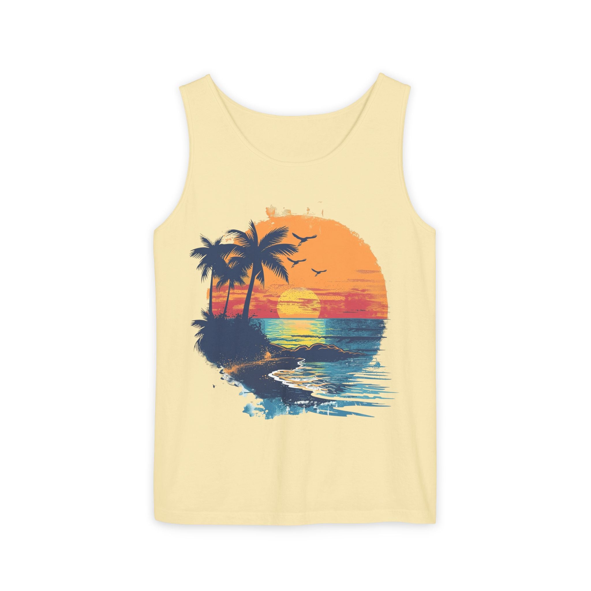 Tropical Sunset Tank Top Palm Tree Beach Graphic Tank