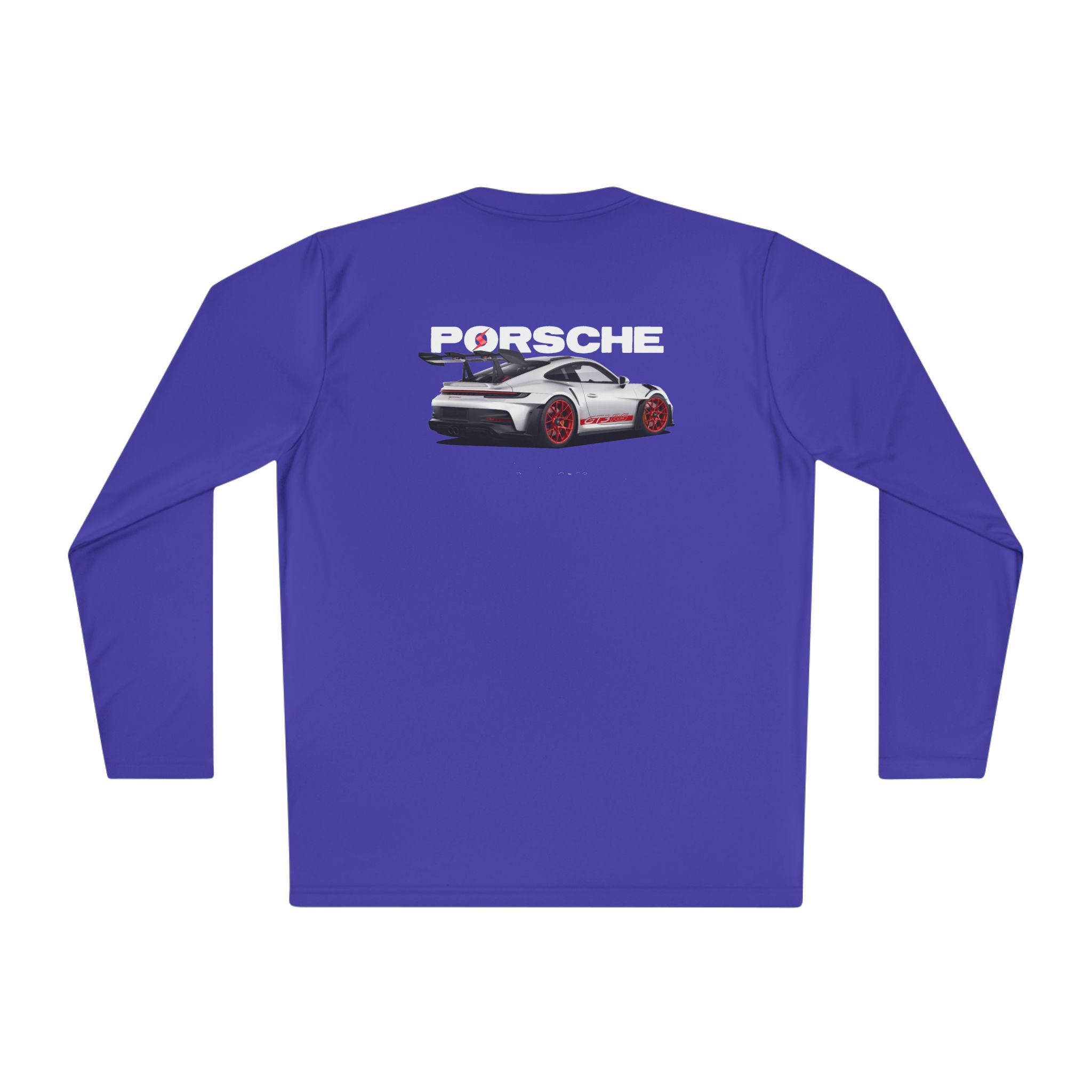 Porsche Racing Graphic Long Sleeve Tee Sports Car Crest and Rear View Print