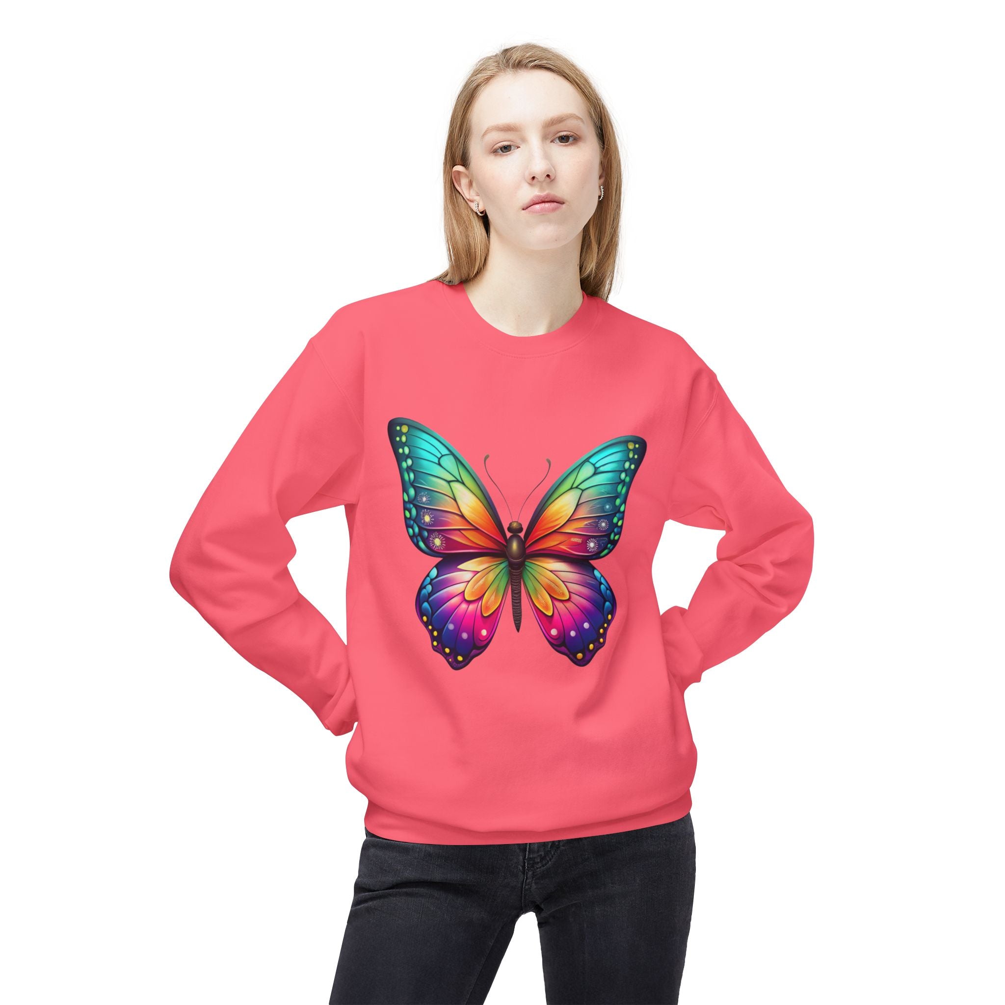 Rainbow Butterfly Sweatshirt Colorful Monarch Wing Graphic