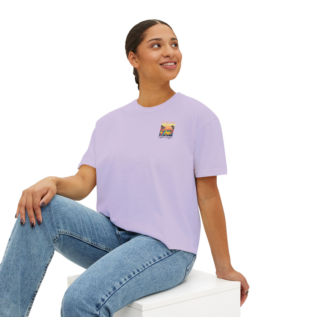 Los Angeles Sunset Women's Boxy Tee  Retro Palm Tree City Graphic