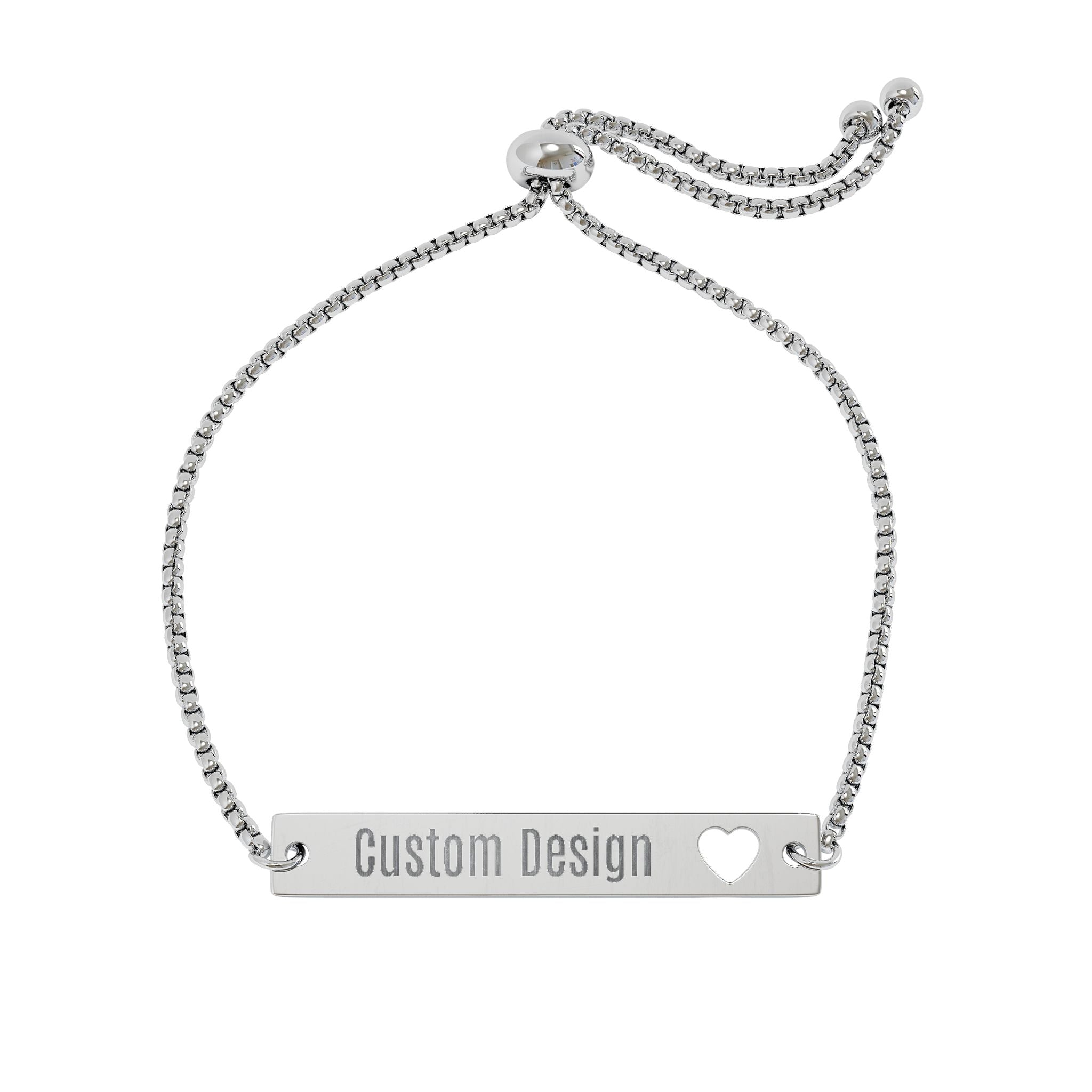 Custom Engraved Heart Bar Bracelet  Adjustable Personalized Name Jewelry