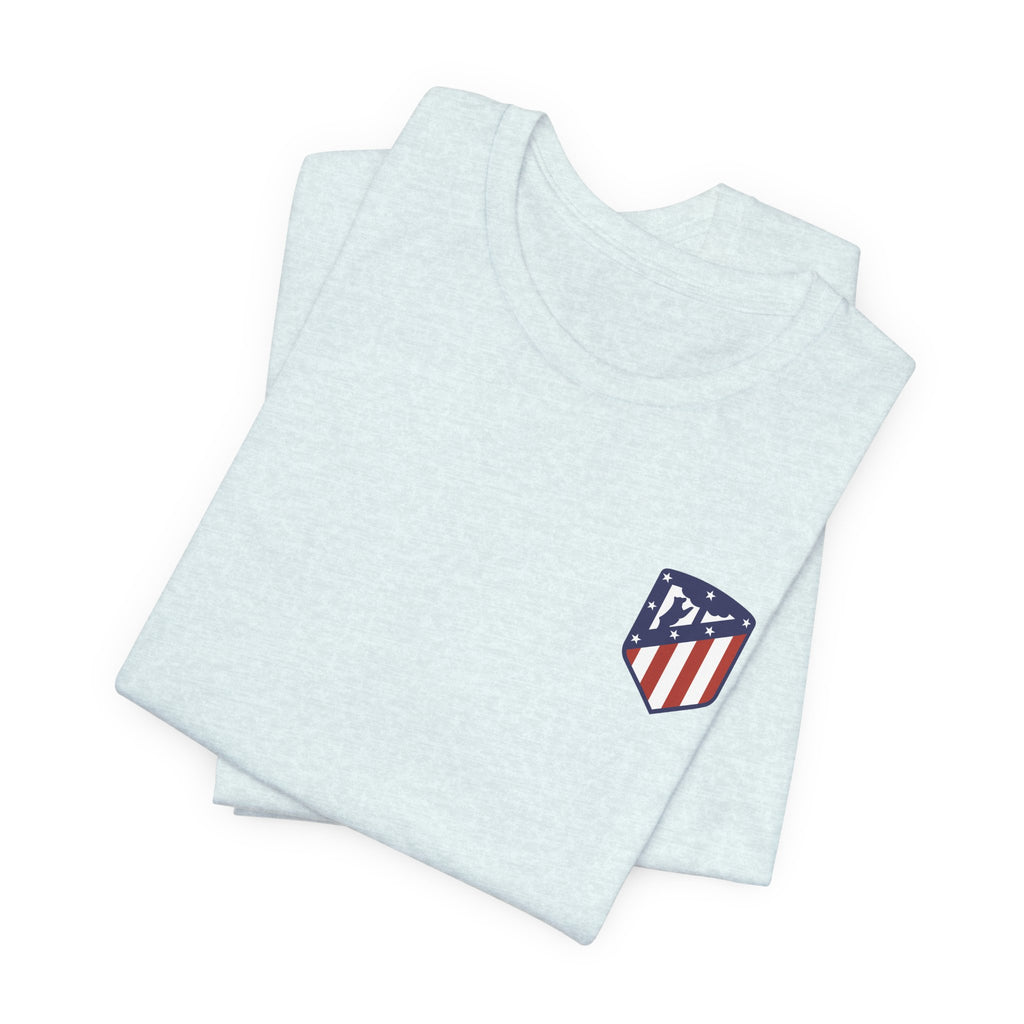 Atletico Madrid Shield T-Shirt Front Chest & Sleeve Logo Soccer Tee