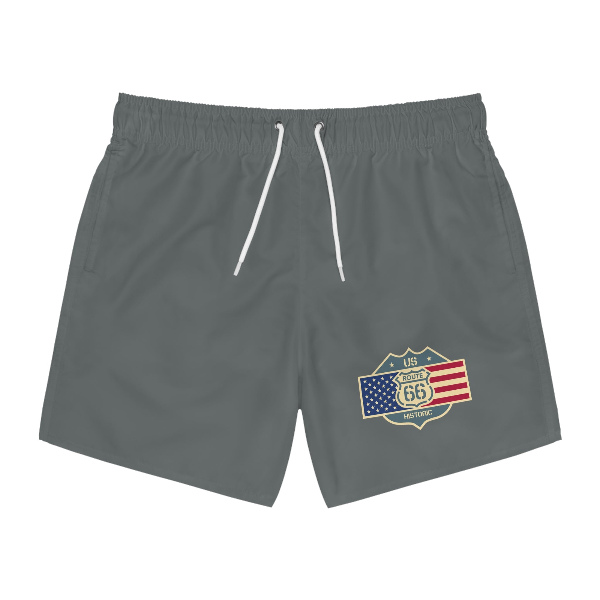 Route 66 American Flag Swim Trunks  Vintage USA Beach Shorts