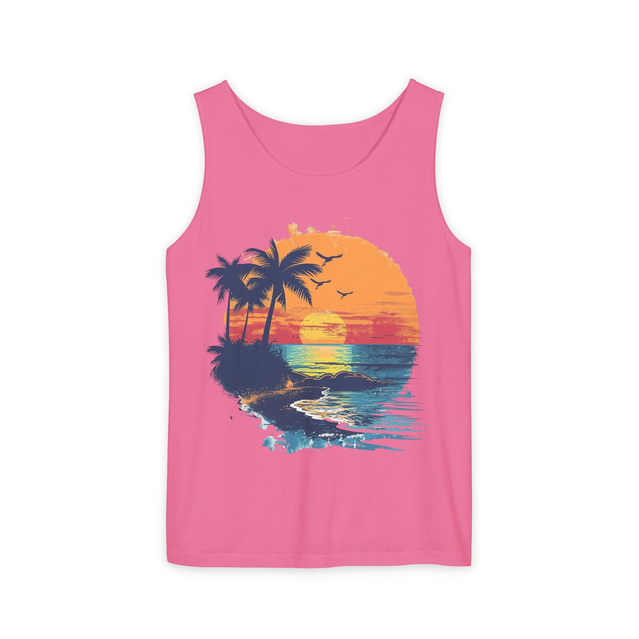 Tropical Sunset Tank Top Palm Tree Beach Graphic Tank