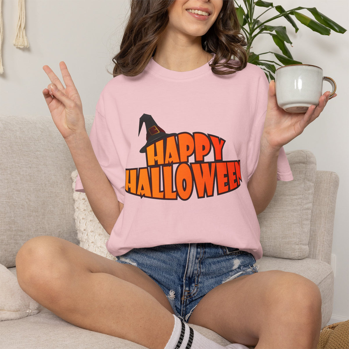 Halloween Icons T-Shirt — "Happy Halloween" Graphic Tee with Spooky Back Illustrations
