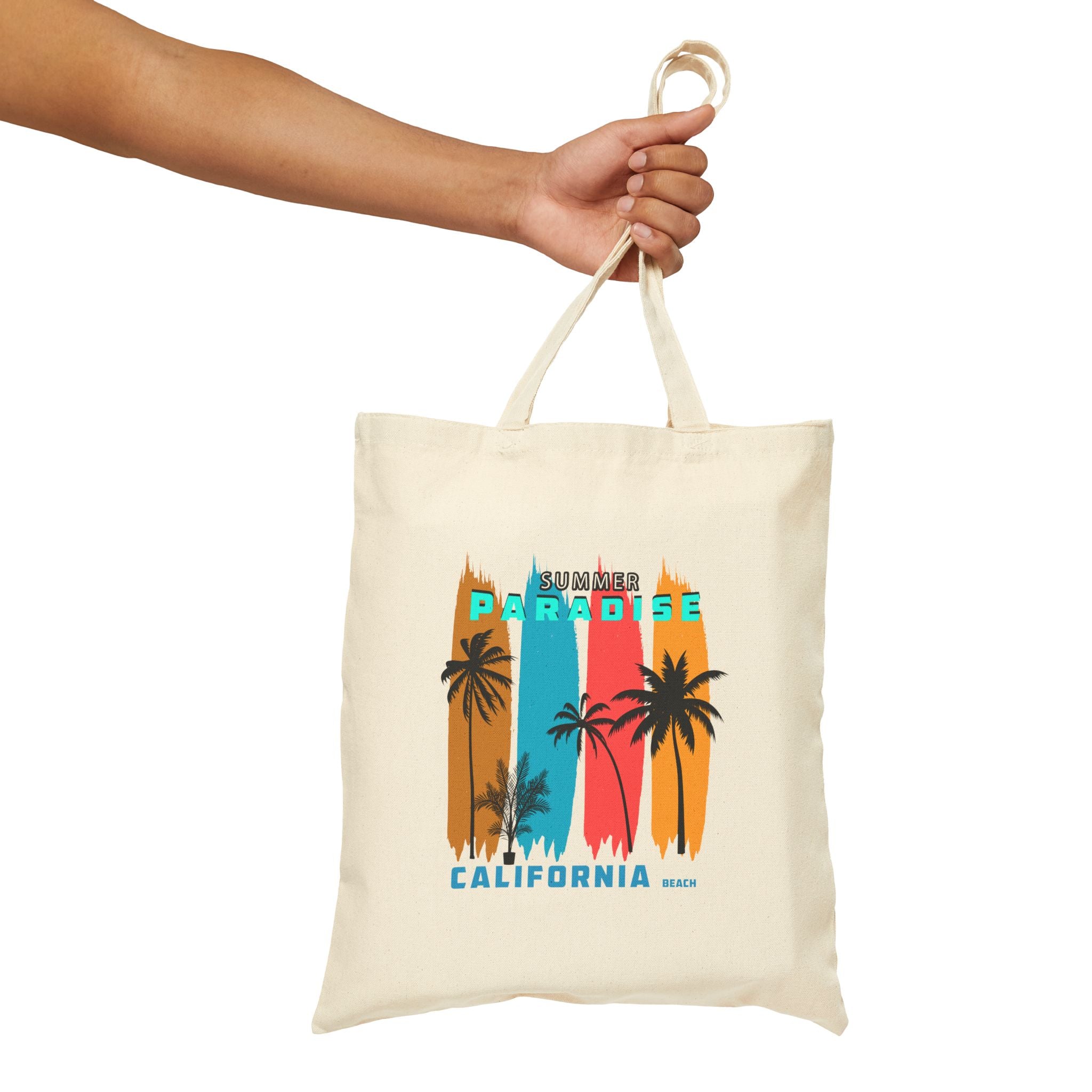 California Paradise Tote Bag  Beach Surf Canvas Tote (Palm Trees, Surfboard)