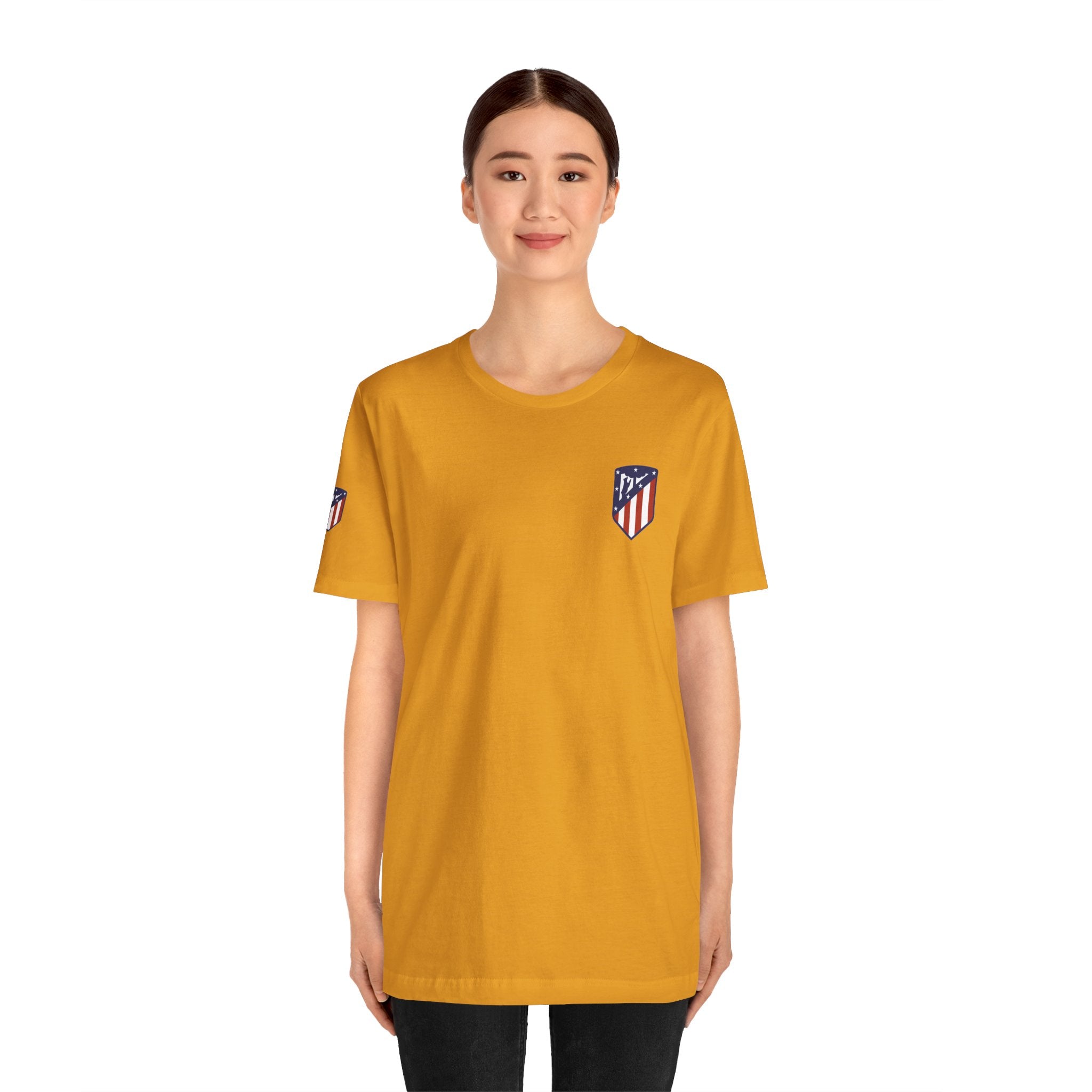 Atletico Madrid Shield T-Shirt Front Chest & Sleeve Logo Soccer Tee