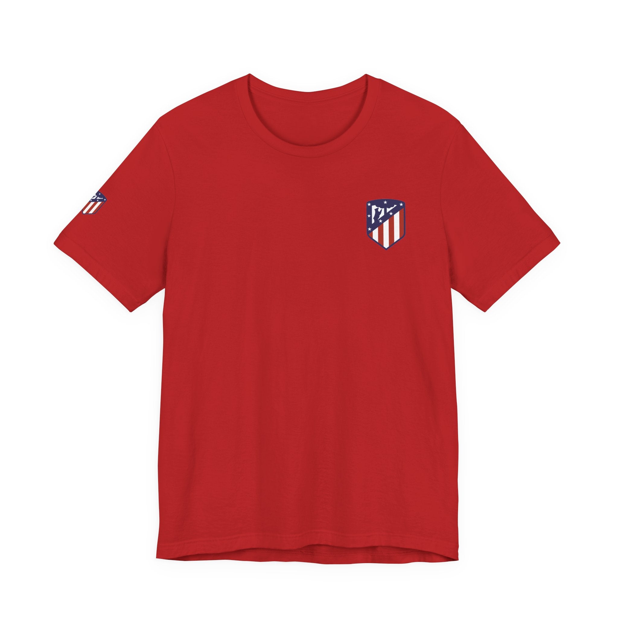 Atletico Madrid Shield T-Shirt Front Chest & Sleeve Logo Soccer Tee