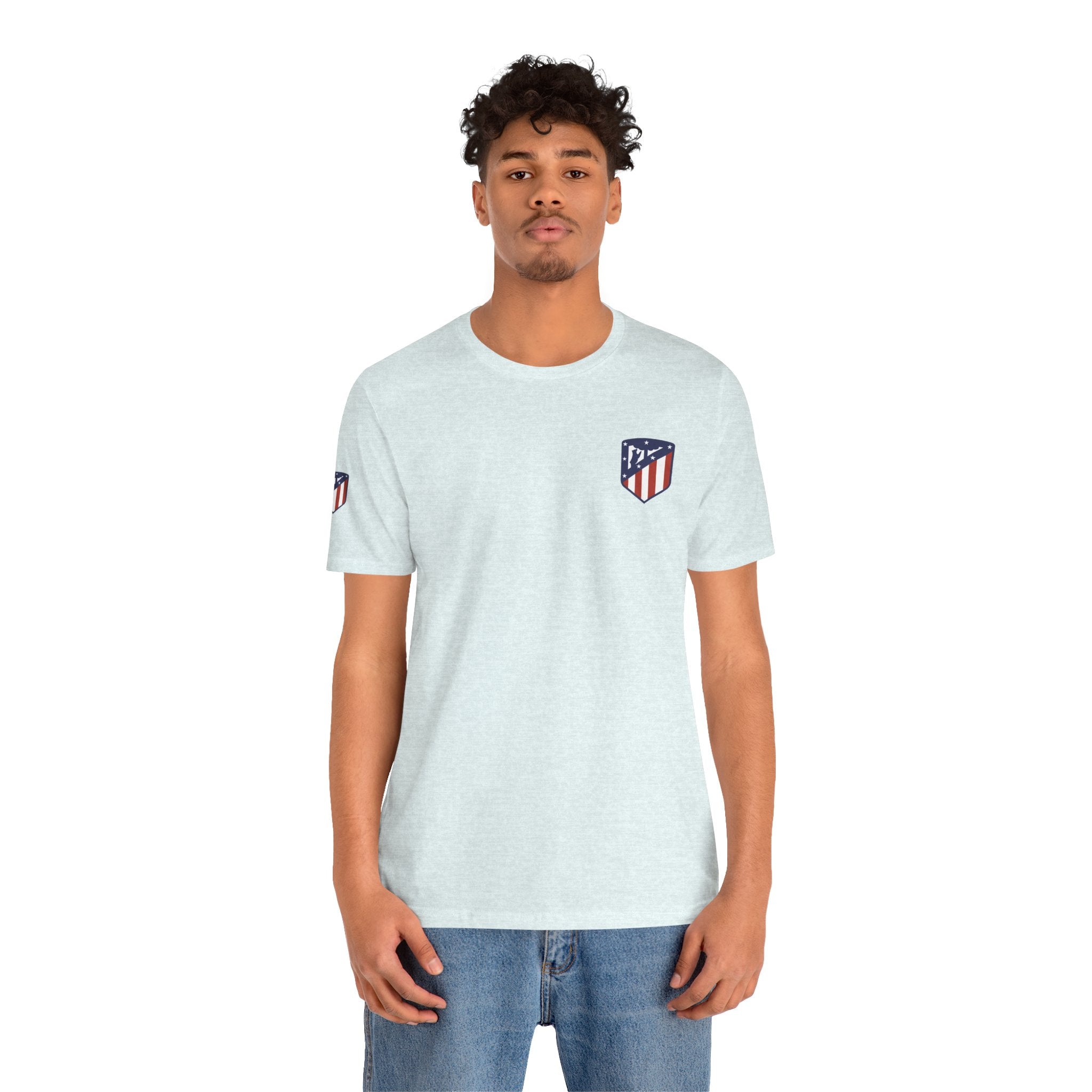 Atletico Madrid Shield T-Shirt Front Chest & Sleeve Logo Soccer Tee