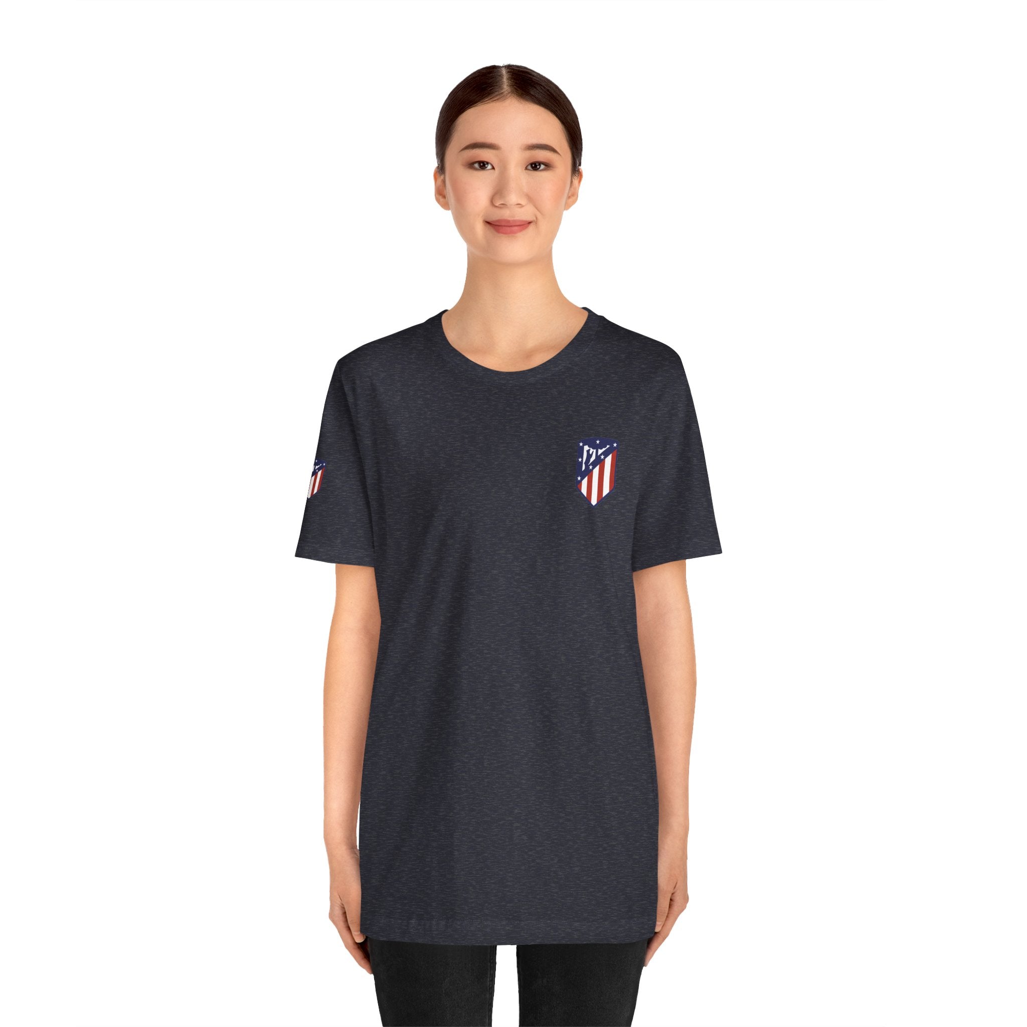 Atletico Madrid Shield T-Shirt Front Chest & Sleeve Logo Soccer Tee