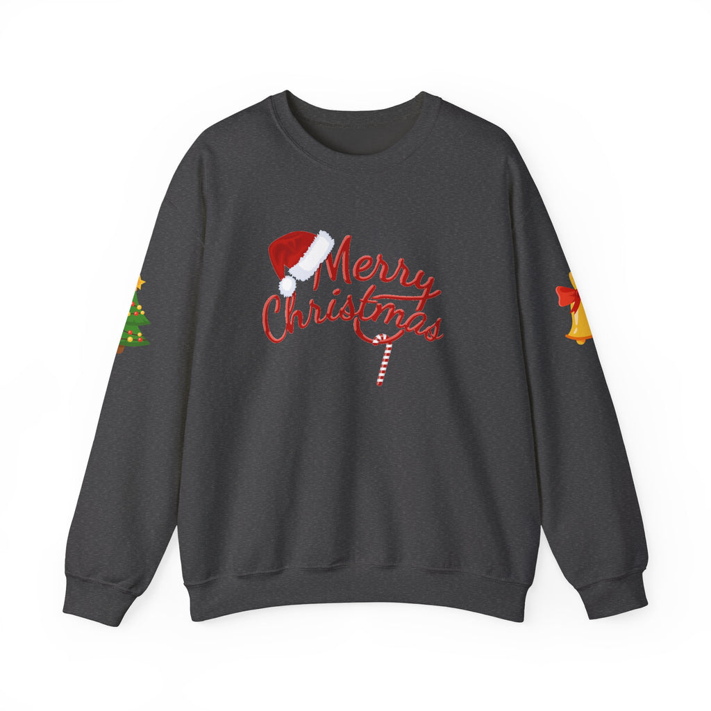 Merry Christmas script candy cane Sweatshirt | Christmas tree sleeve design