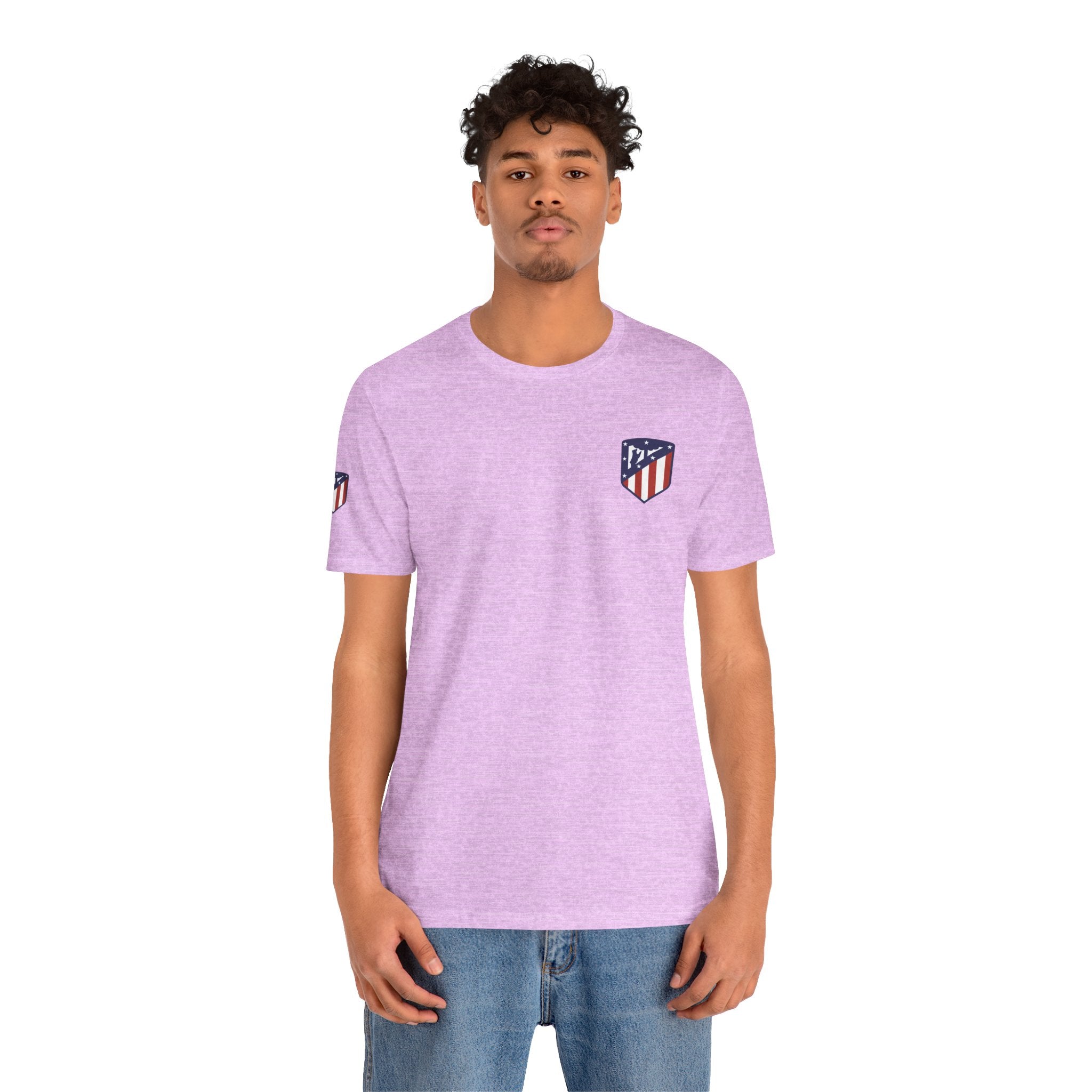 Atletico Madrid Shield T-Shirt Front Chest & Sleeve Logo Soccer Tee