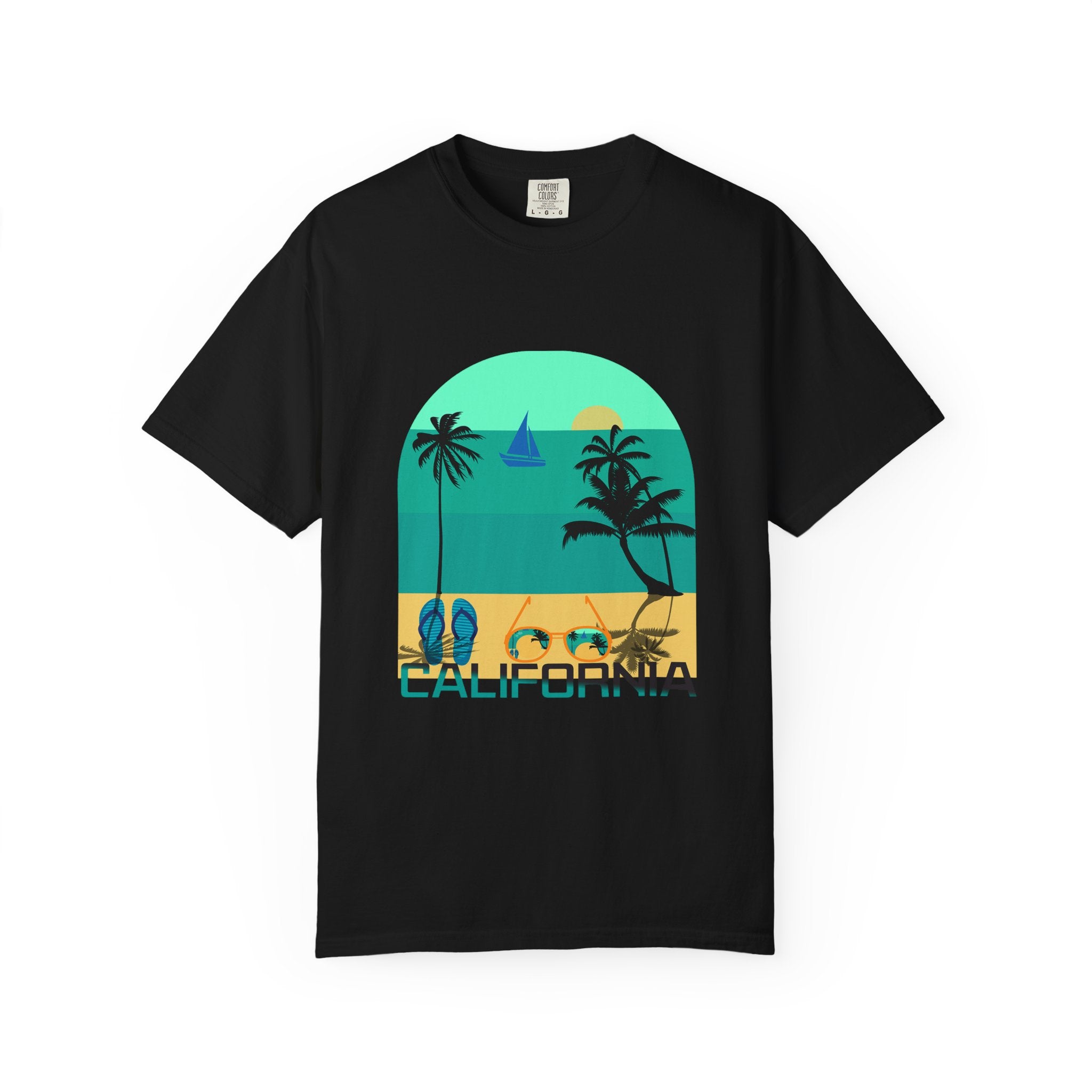 California Beach Surf T-Shirt  Retro Palm Trees & ‘SURFING’ Graphic