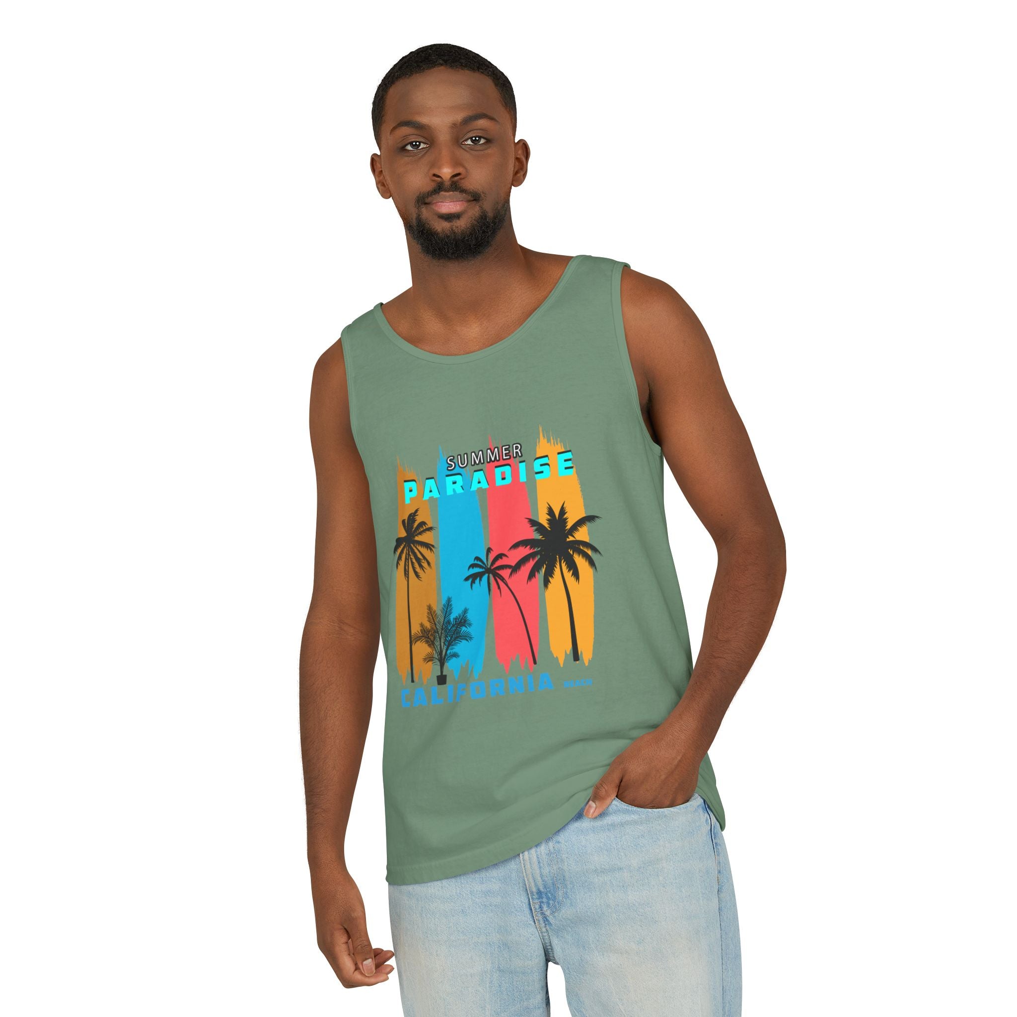 California Paradise Palm Tank Top Retro Beach Sunset Graphic