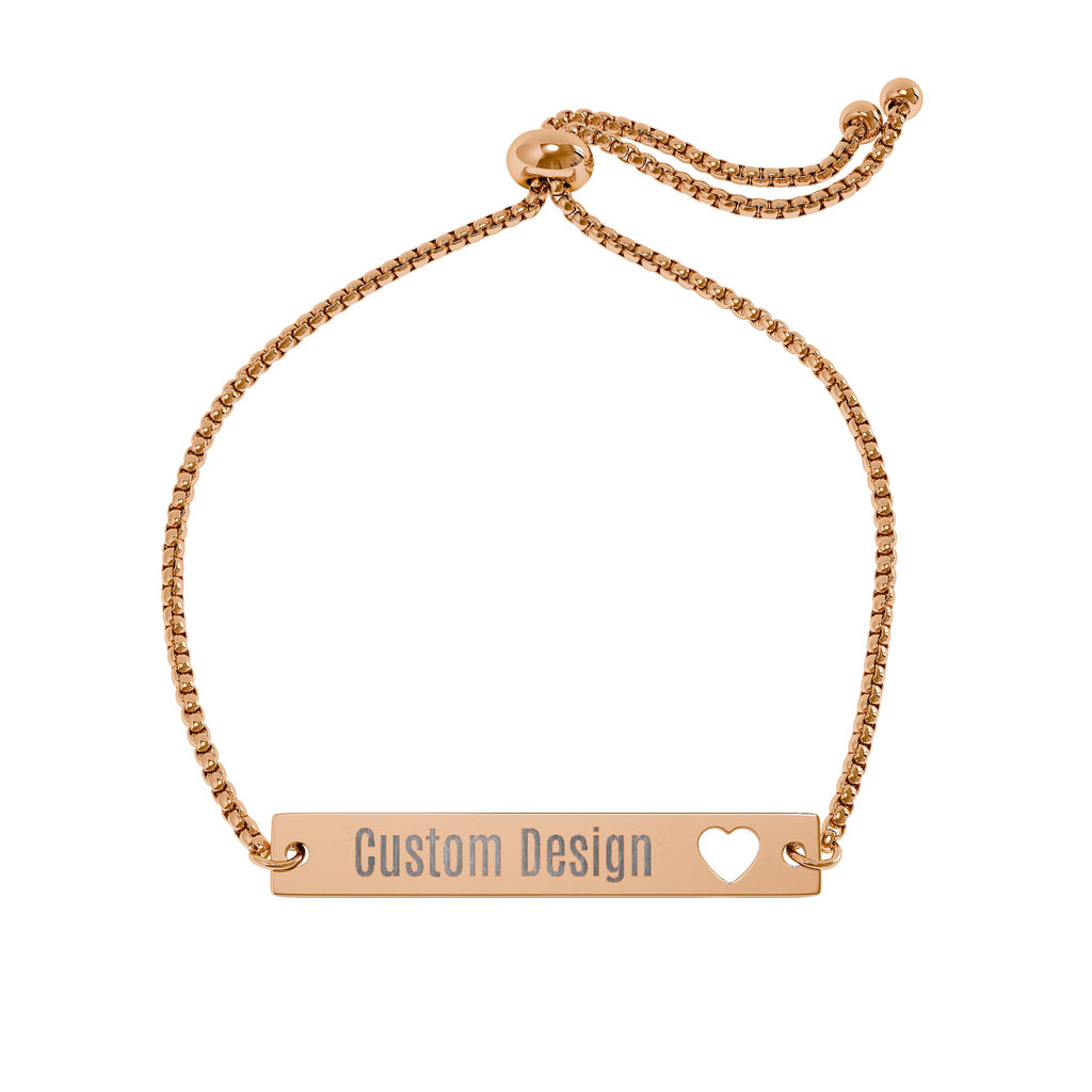 Custom Engraved Heart Bar Bracelet  Adjustable Personalized Name Jewelry