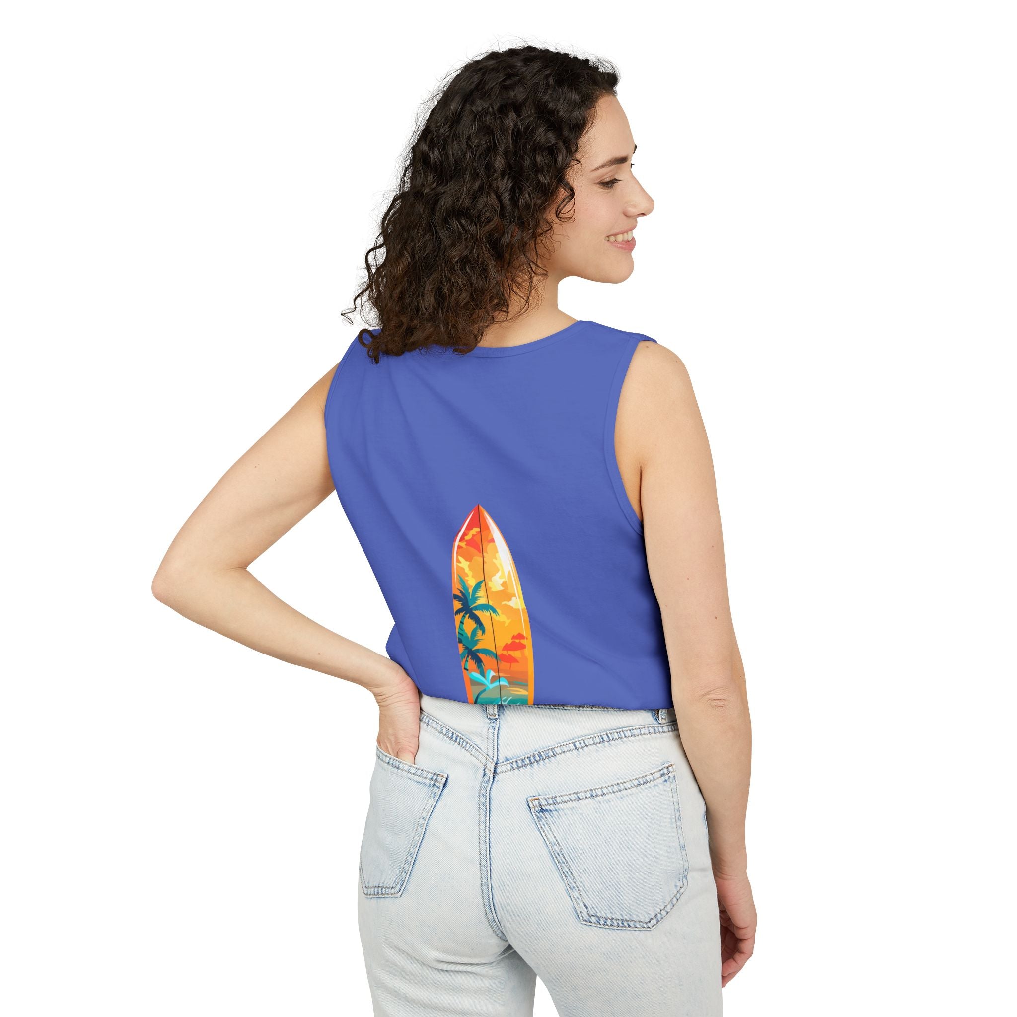 California Paradise Palm Tank Top Retro Beach Sunset Graphic